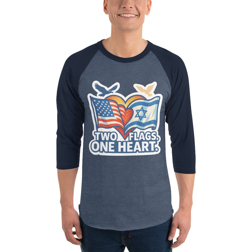 Two Flags. One Heart 3/4 sleeve raglan shirt - American Zionist
