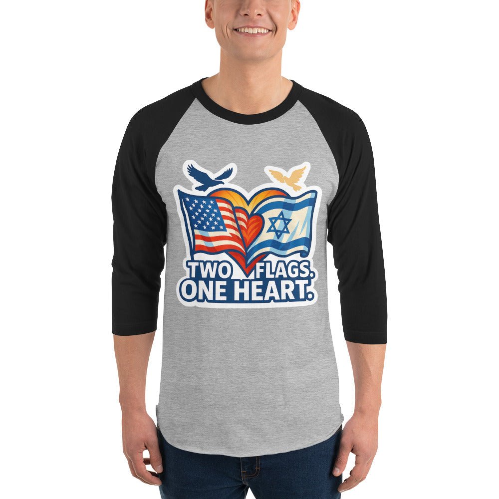 Two Flags. One Heart 3/4 sleeve raglan shirt - American Zionist