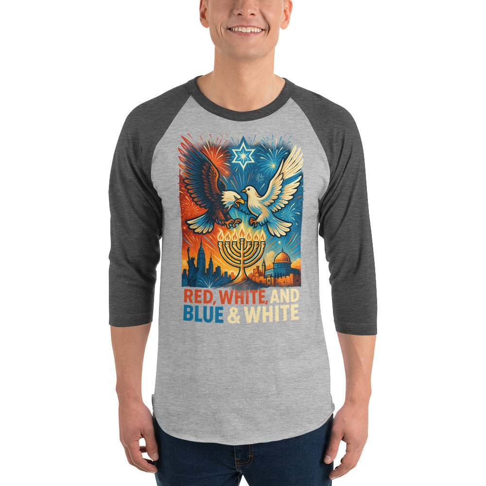 Red White and Blue 3/4 sleeve raglan shirt - American Zionist