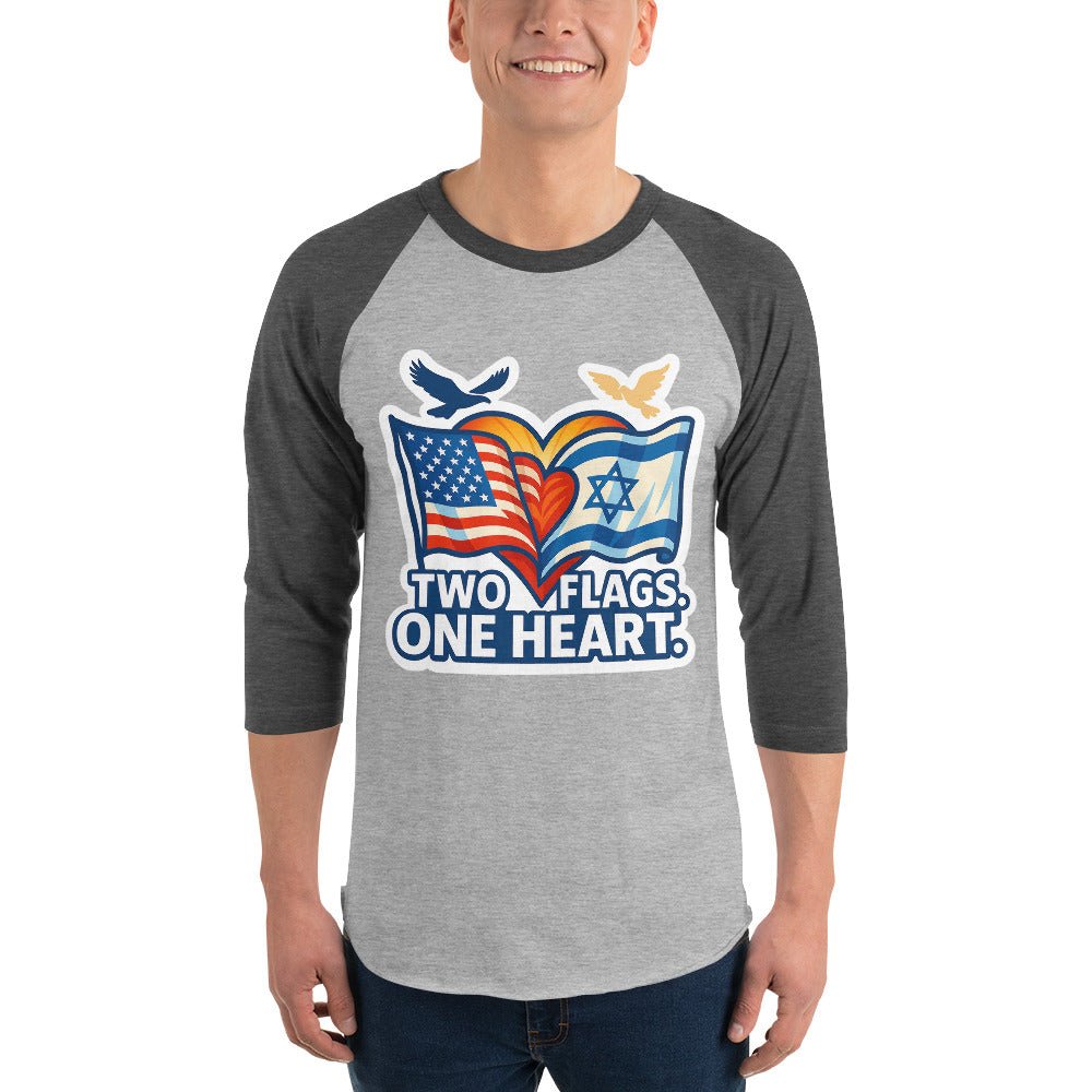 Two Flags. One Heart 3/4 sleeve raglan shirt - American Zionist