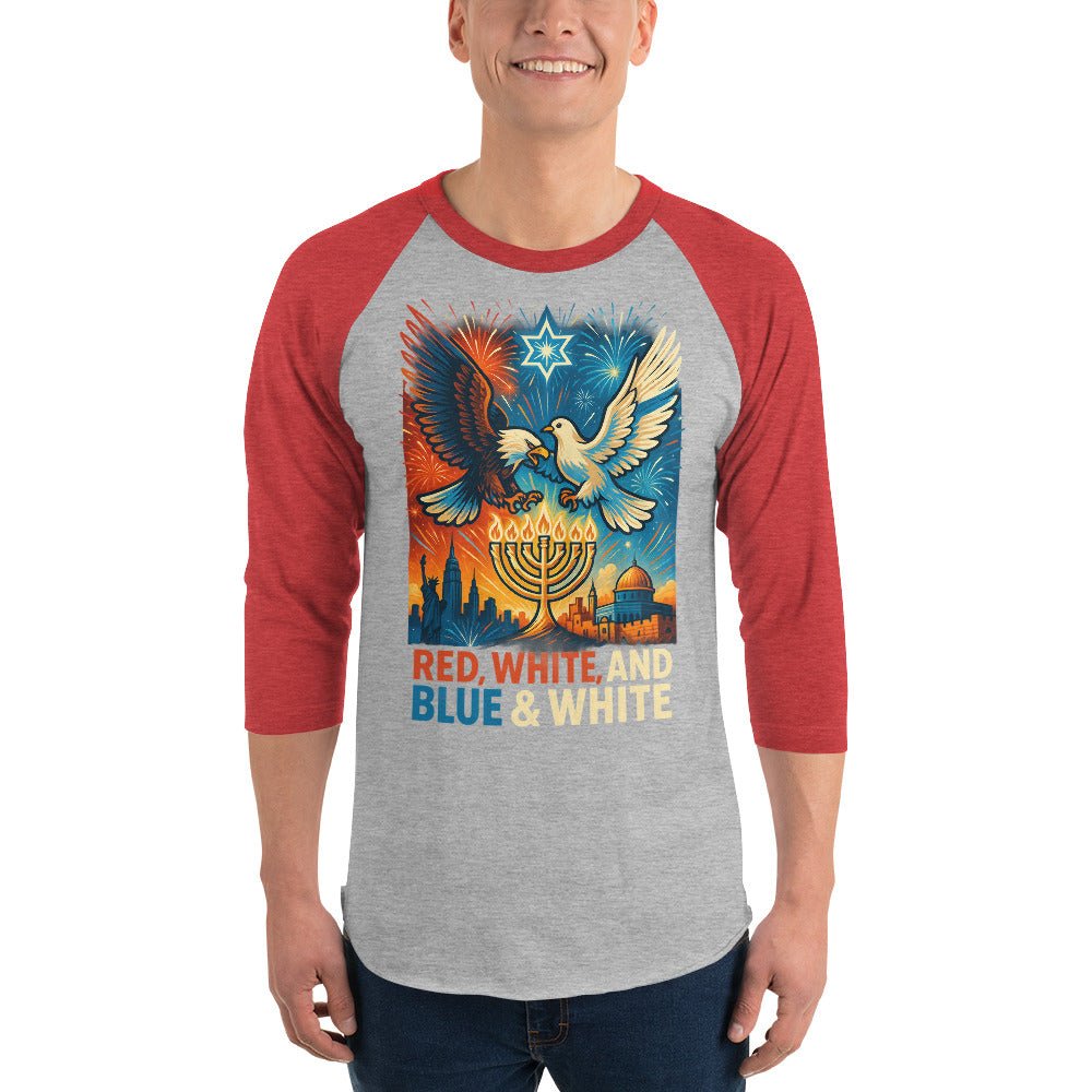 Red White and Blue 3/4 sleeve raglan shirt - American Zionist