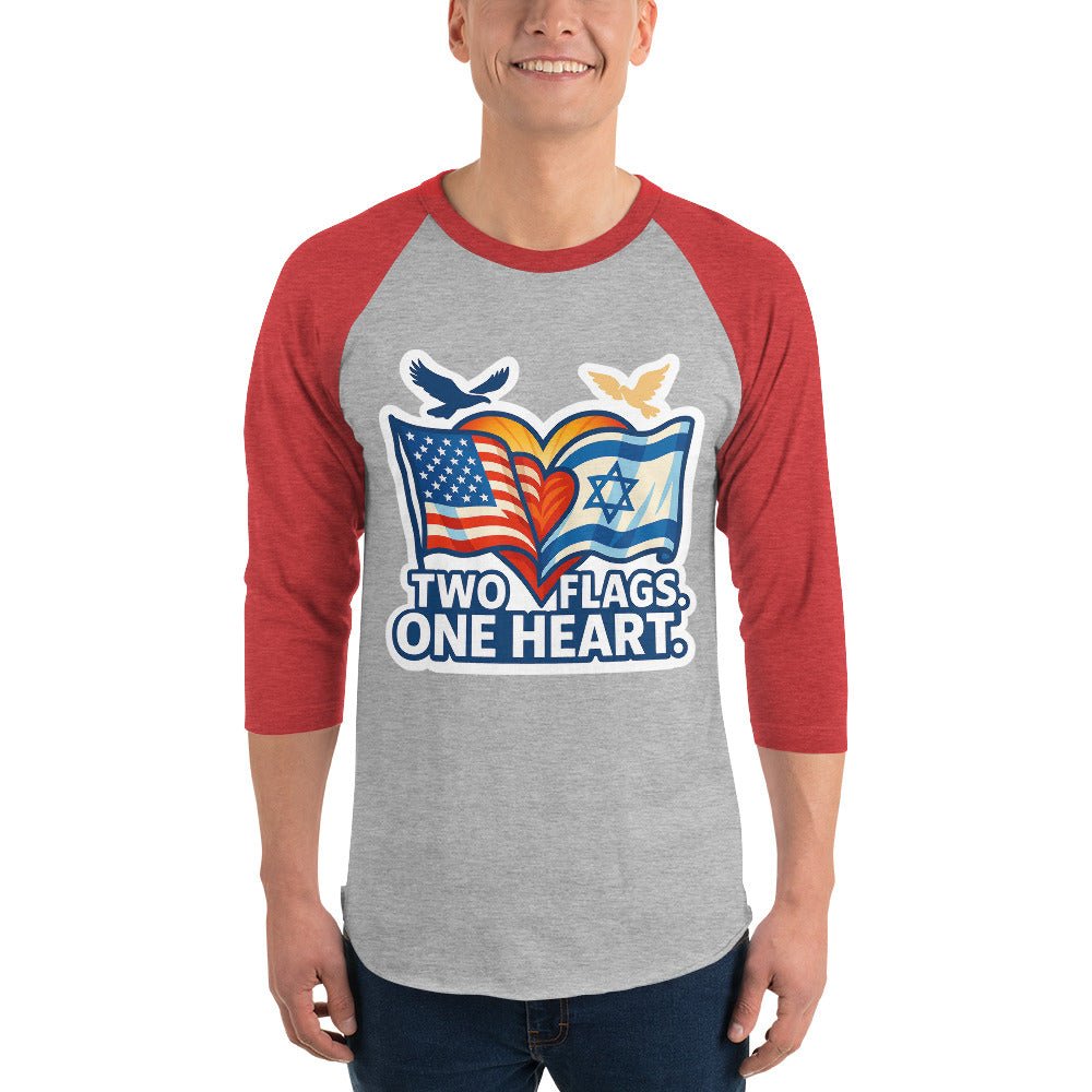Two Flags. One Heart 3/4 sleeve raglan shirt - American Zionist