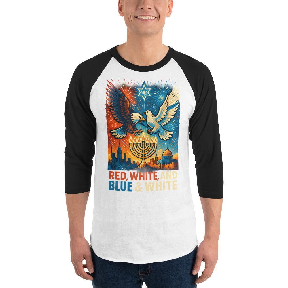 Red White and Blue 3/4 sleeve raglan shirt - American Zionist