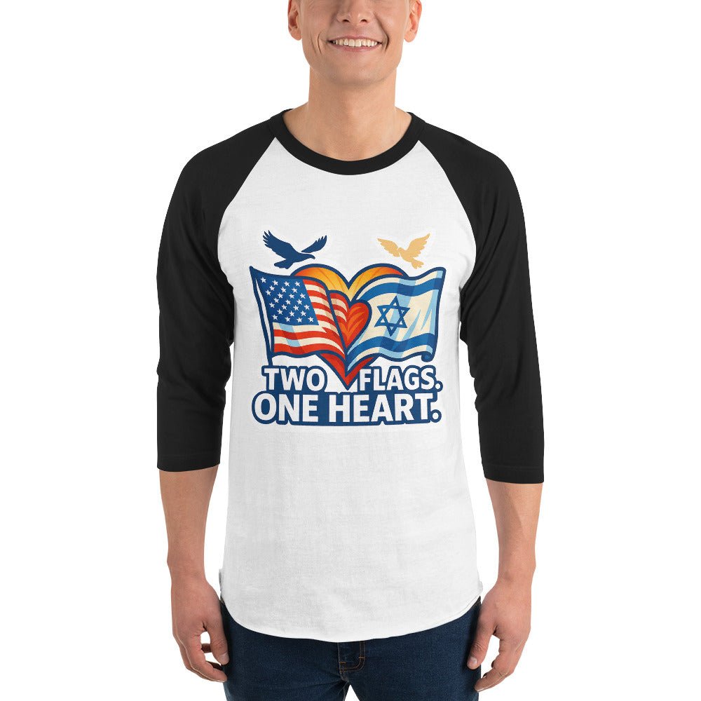 Two Flags. One Heart 3/4 sleeve raglan shirt - American Zionist