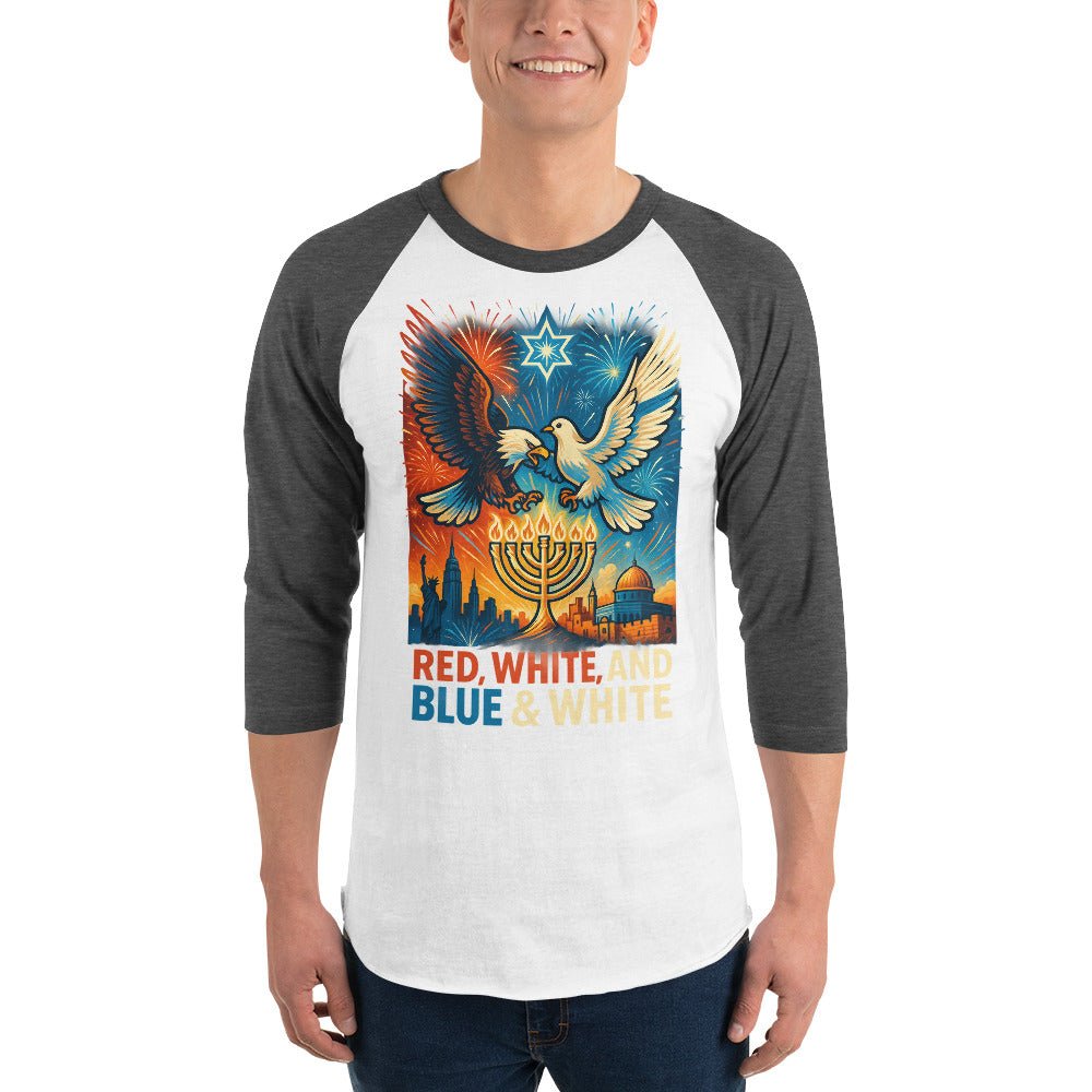Red White and Blue 3/4 sleeve raglan shirt - American Zionist