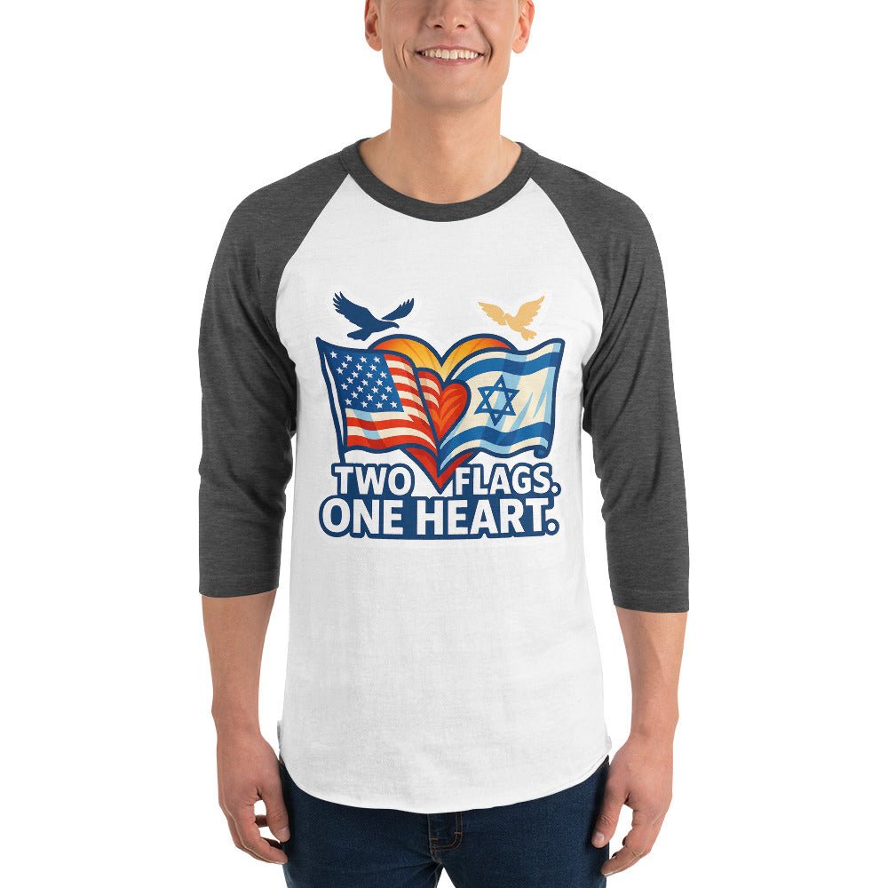 Two Flags. One Heart 3/4 sleeve raglan shirt - American Zionist