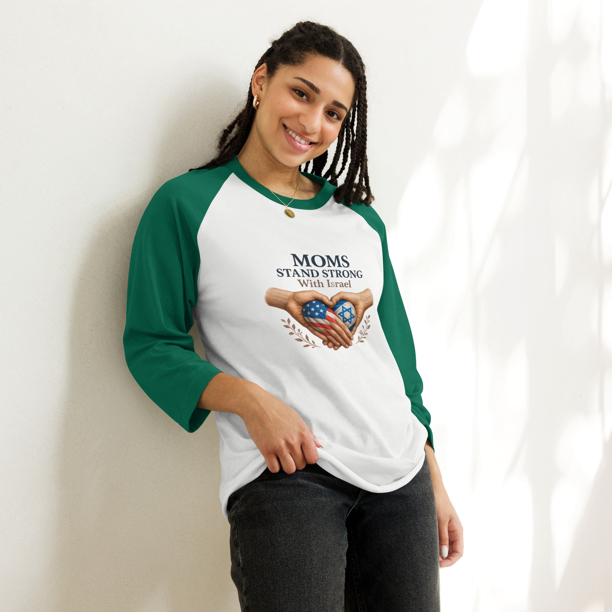 Moms Stand Strong With Israel 3/4 Sleeve Raglan Shirt - American Zionist