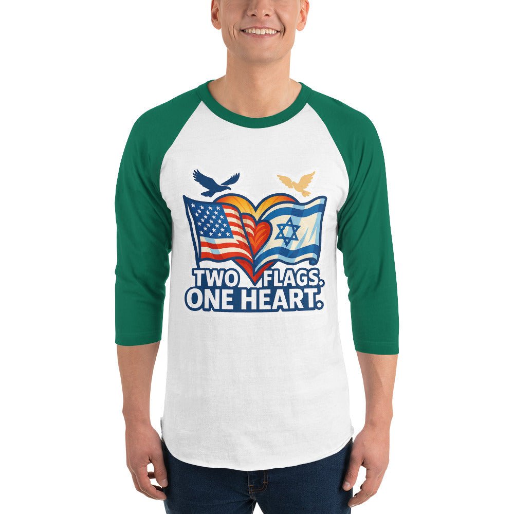 Two Flags. One Heart 3/4 sleeve raglan shirt - American Zionist