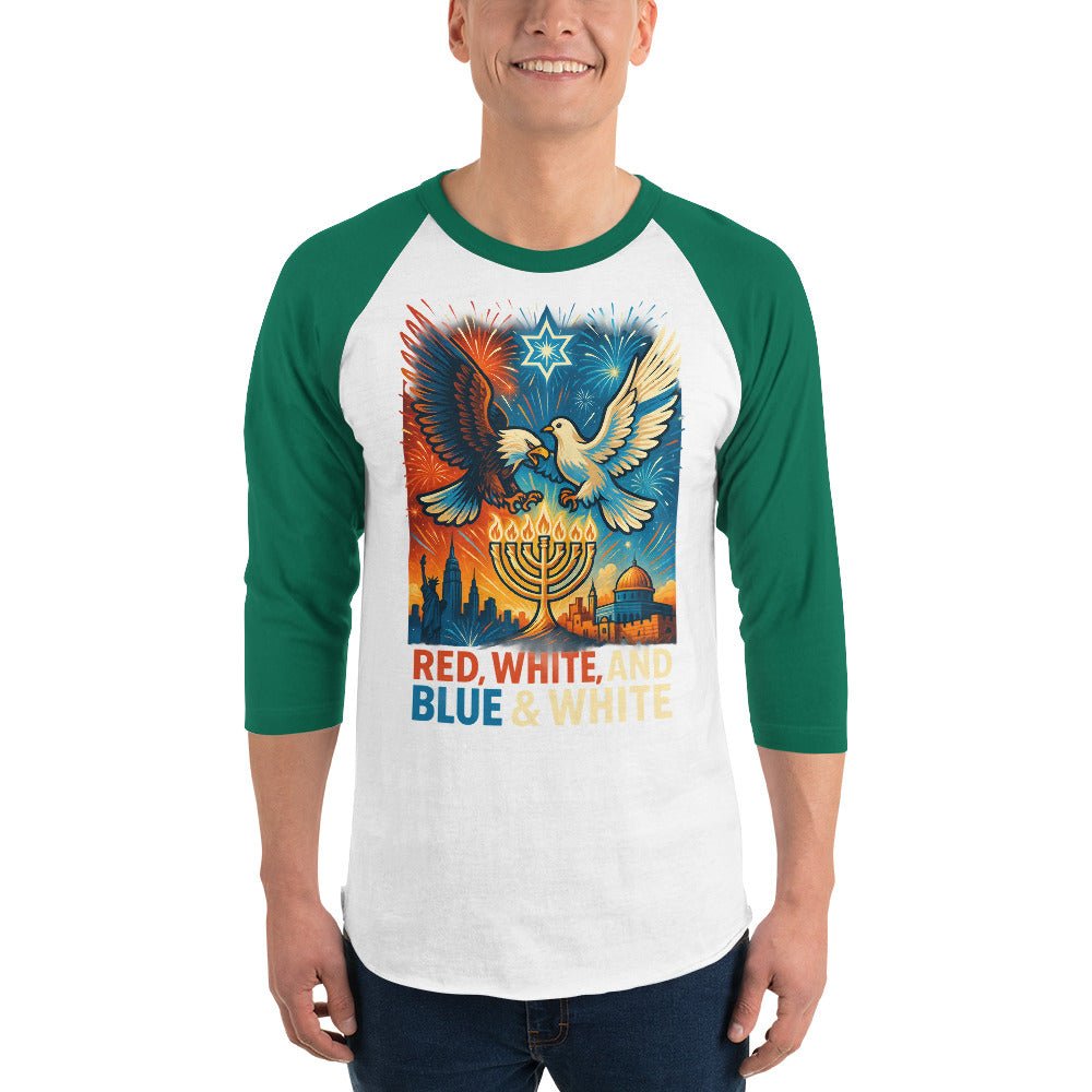 Red White and Blue 3/4 sleeve raglan shirt - American Zionist