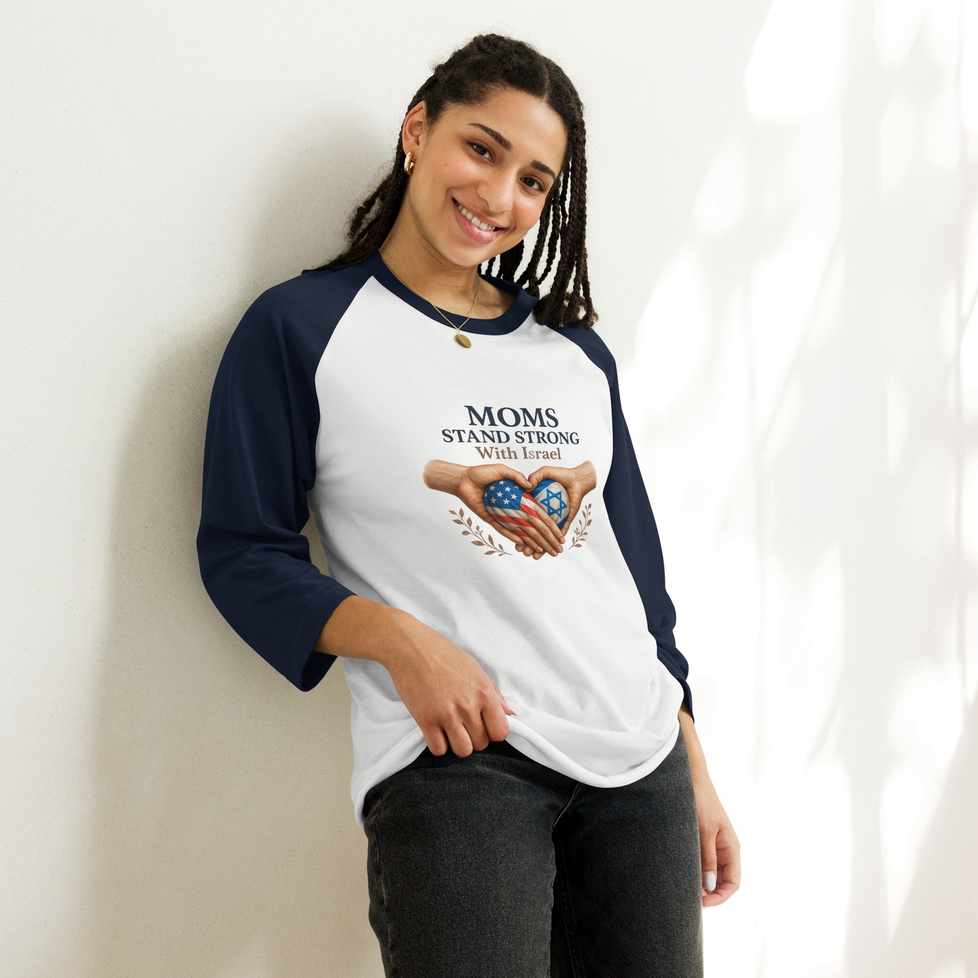 Moms Stand Strong With Israel 3/4 Sleeve Raglan Shirt - American Zionist