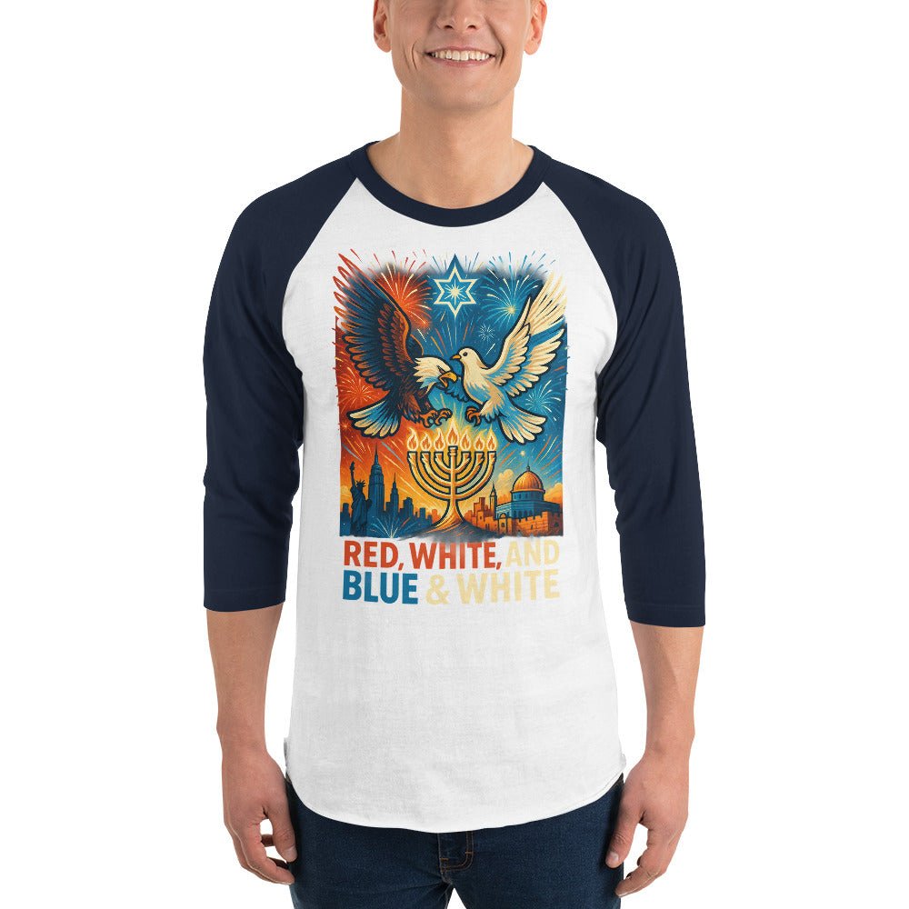Red White and Blue 3/4 sleeve raglan shirt - American Zionist