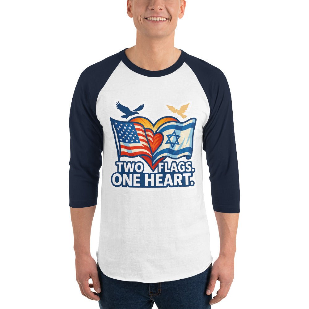 Two Flags. One Heart 3/4 sleeve raglan shirt - American Zionist