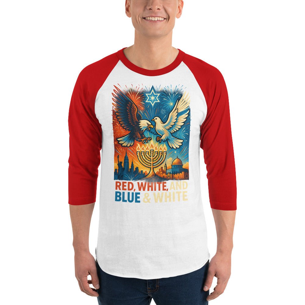 Red White and Blue 3/4 sleeve raglan shirt - American Zionist