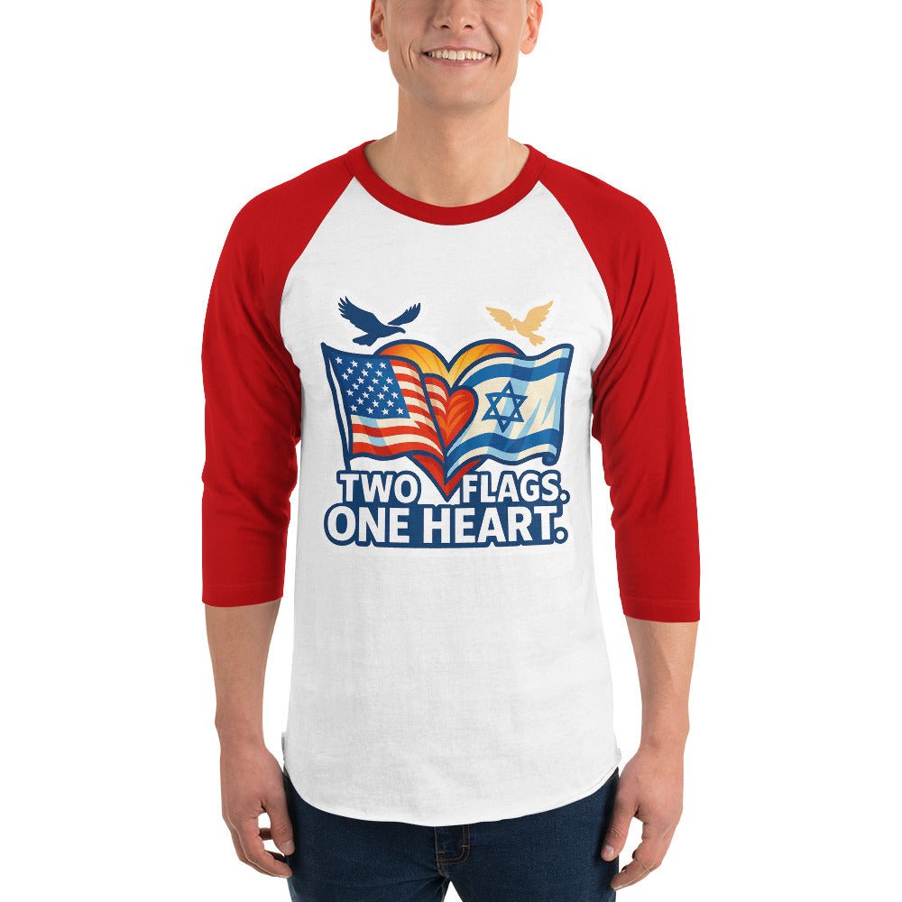 Two Flags. One Heart 3/4 sleeve raglan shirt - American Zionist