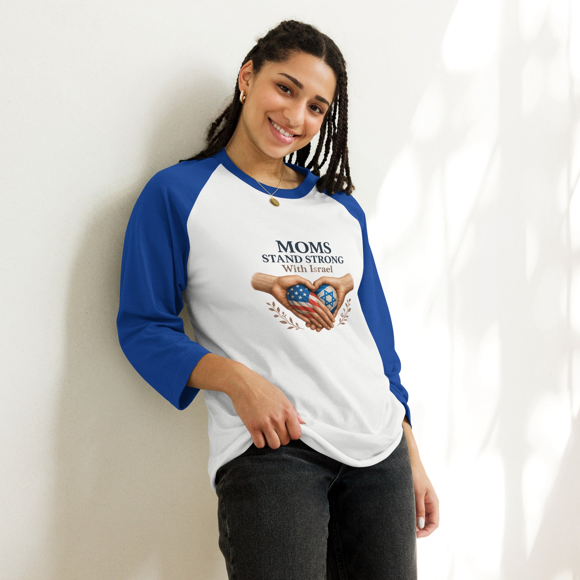 Moms Stand Strong With Israel 3/4 Sleeve Raglan Shirt - American Zionist