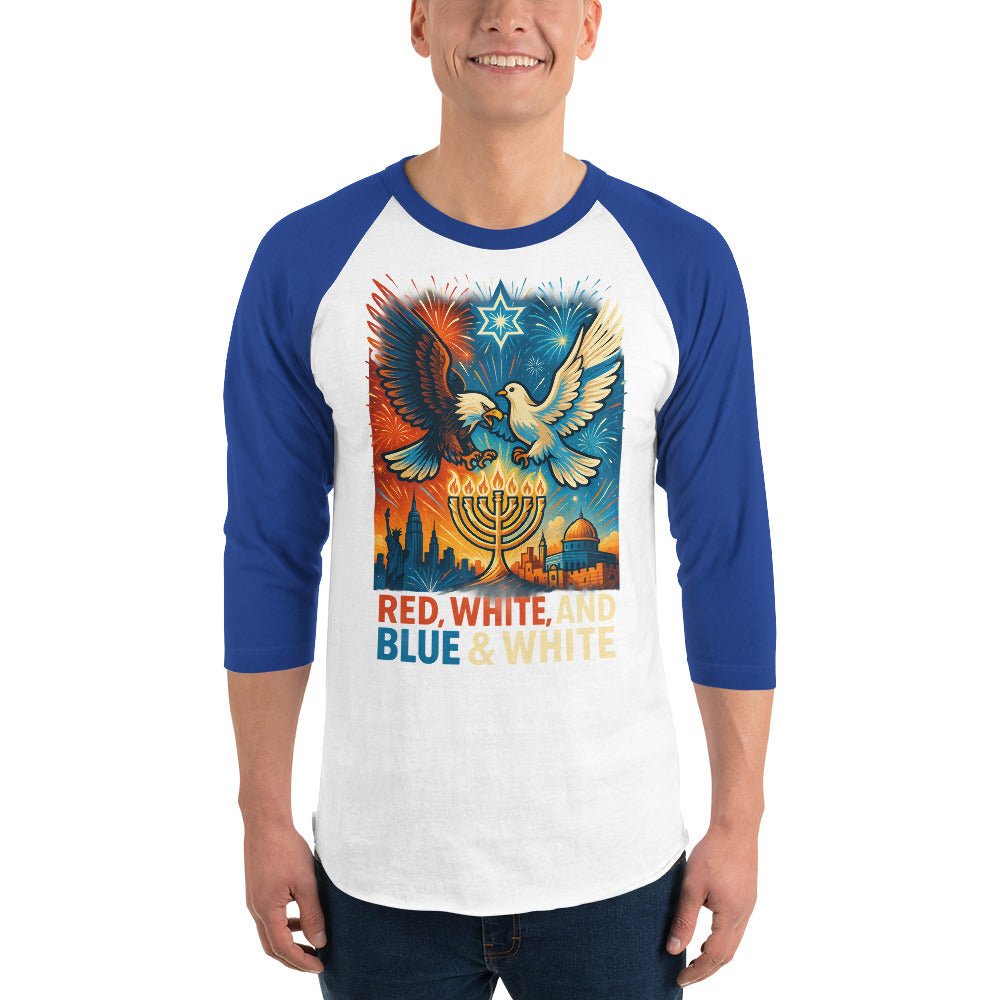 Red White and Blue 3/4 sleeve raglan shirt - American Zionist