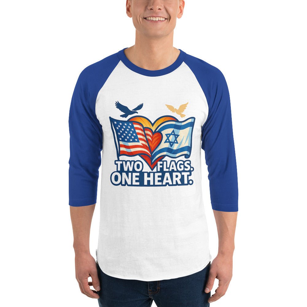 Two Flags. One Heart 3/4 sleeve raglan shirt - American Zionist