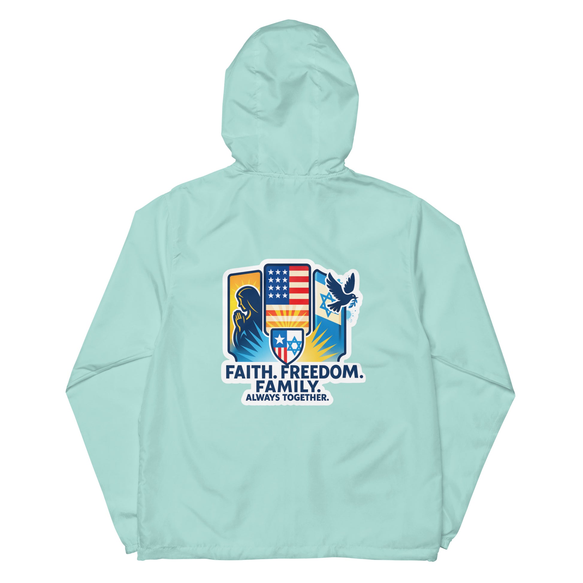 Faith • Freedom • Family Unisex Lightweight Zip Up Windbreaker - American Zionist