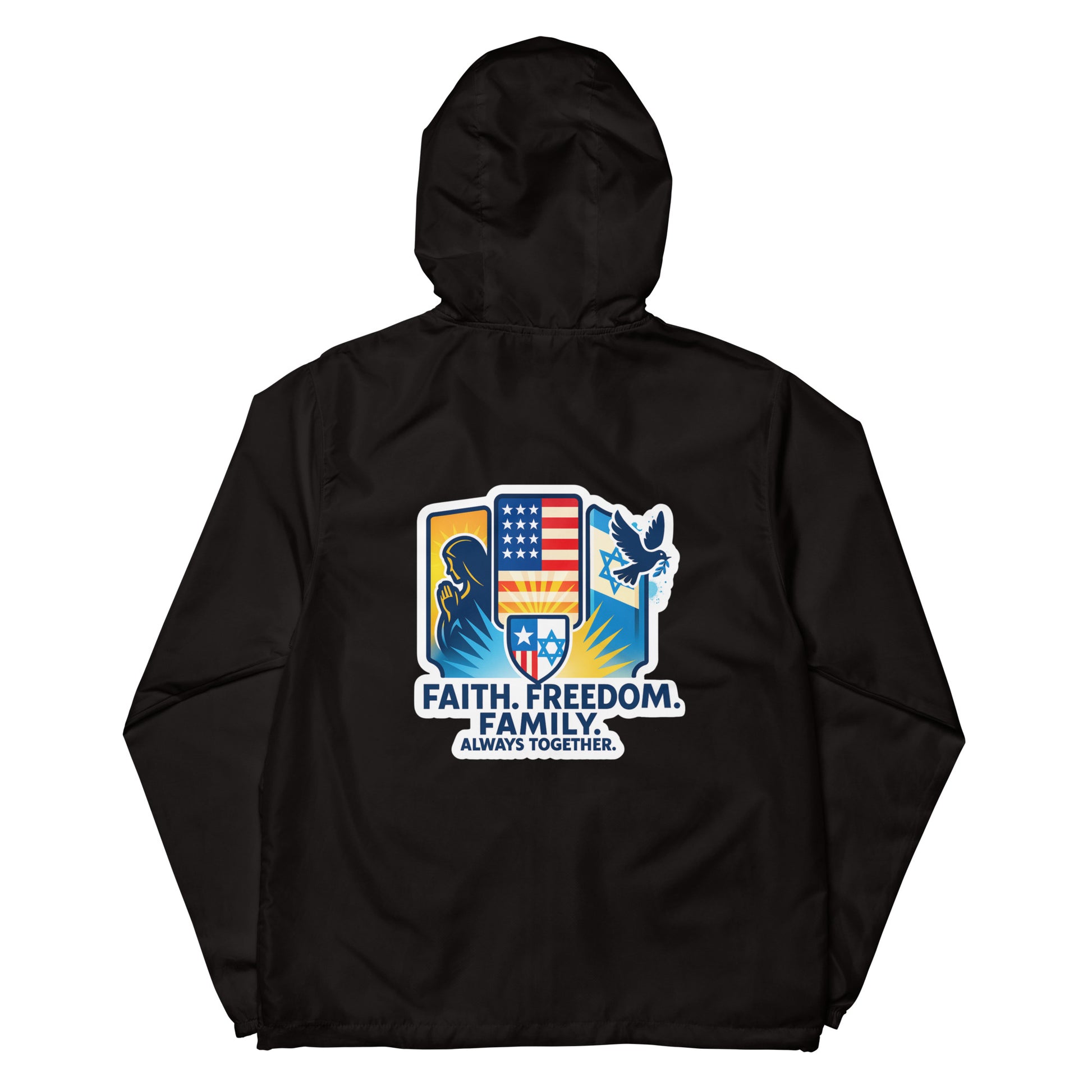 Faith • Freedom • Family Unisex Lightweight Zip Up Windbreaker - American Zionist