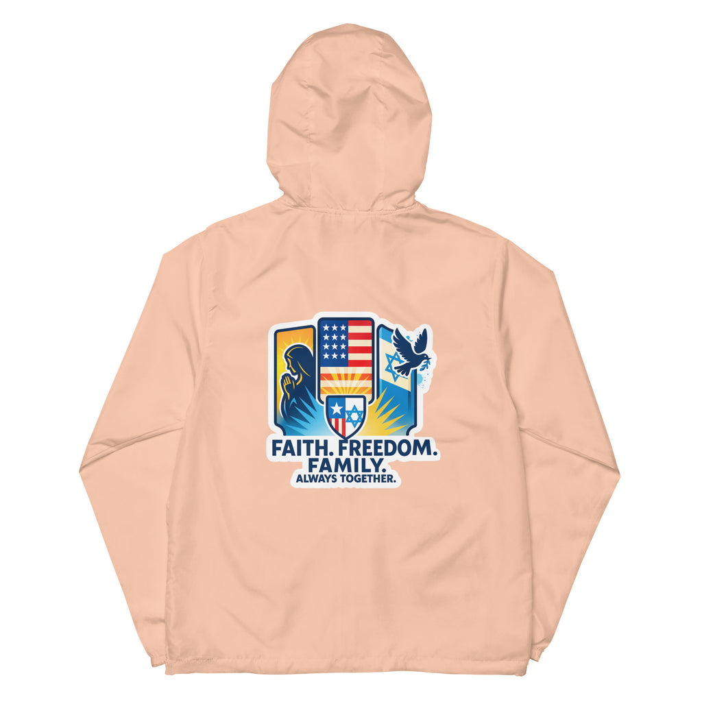 Faith • Freedom • Family Unisex Lightweight Zip Up Windbreaker - American Zionist