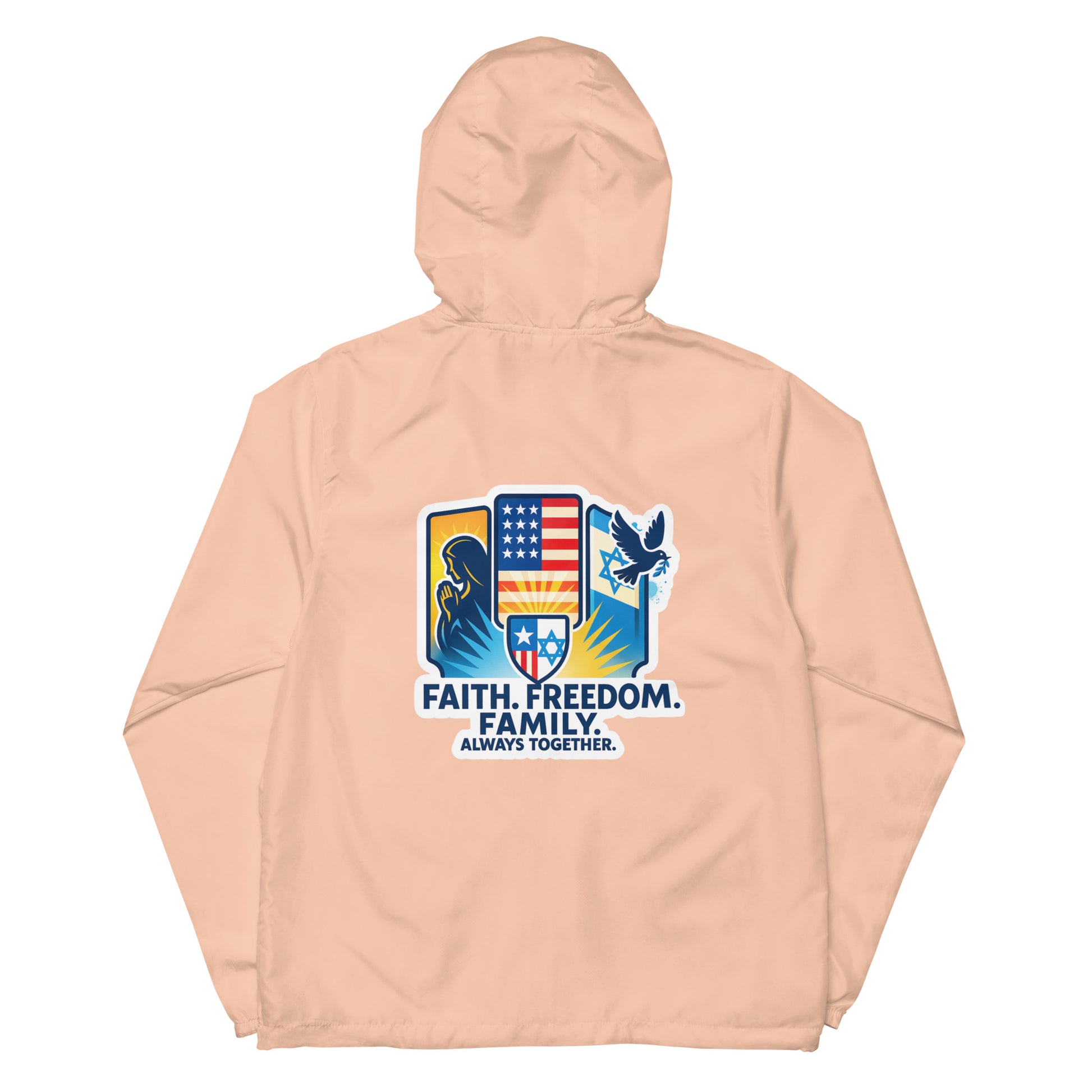 Faith • Freedom • Family Unisex Lightweight Zip Up Windbreaker - American Zionist