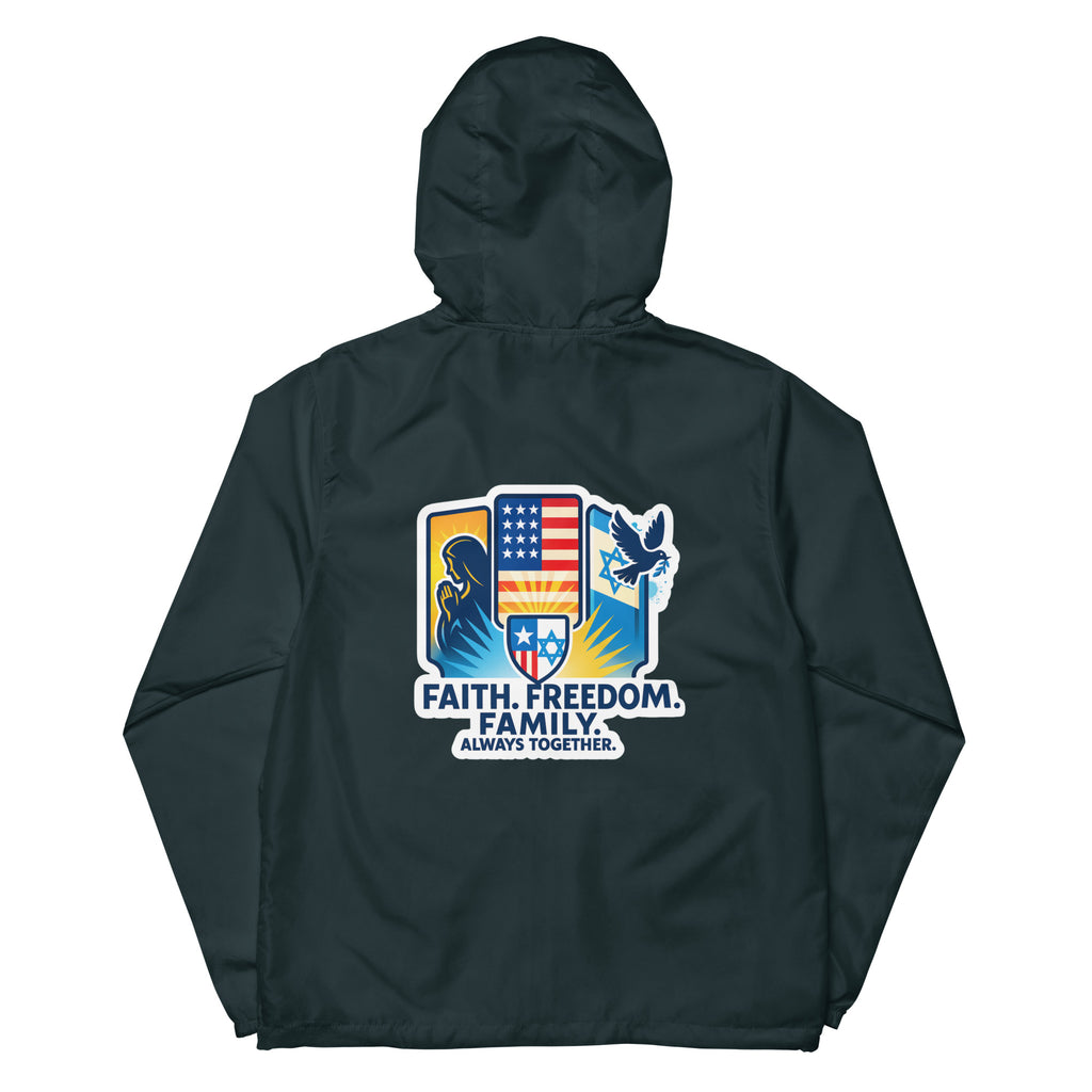 Faith • Freedom • Family Unisex Lightweight Zip Up Windbreaker - American Zionist