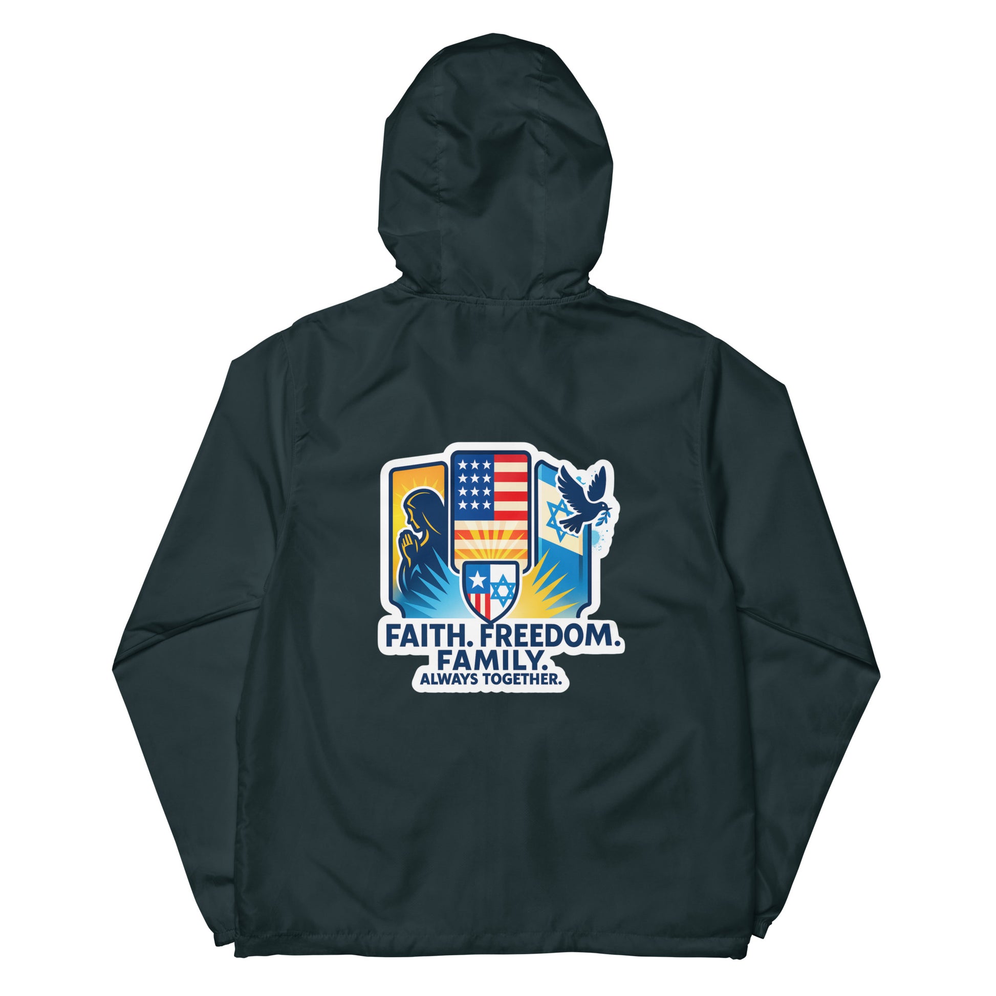 Faith • Freedom • Family Unisex Lightweight Zip Up Windbreaker - American Zionist