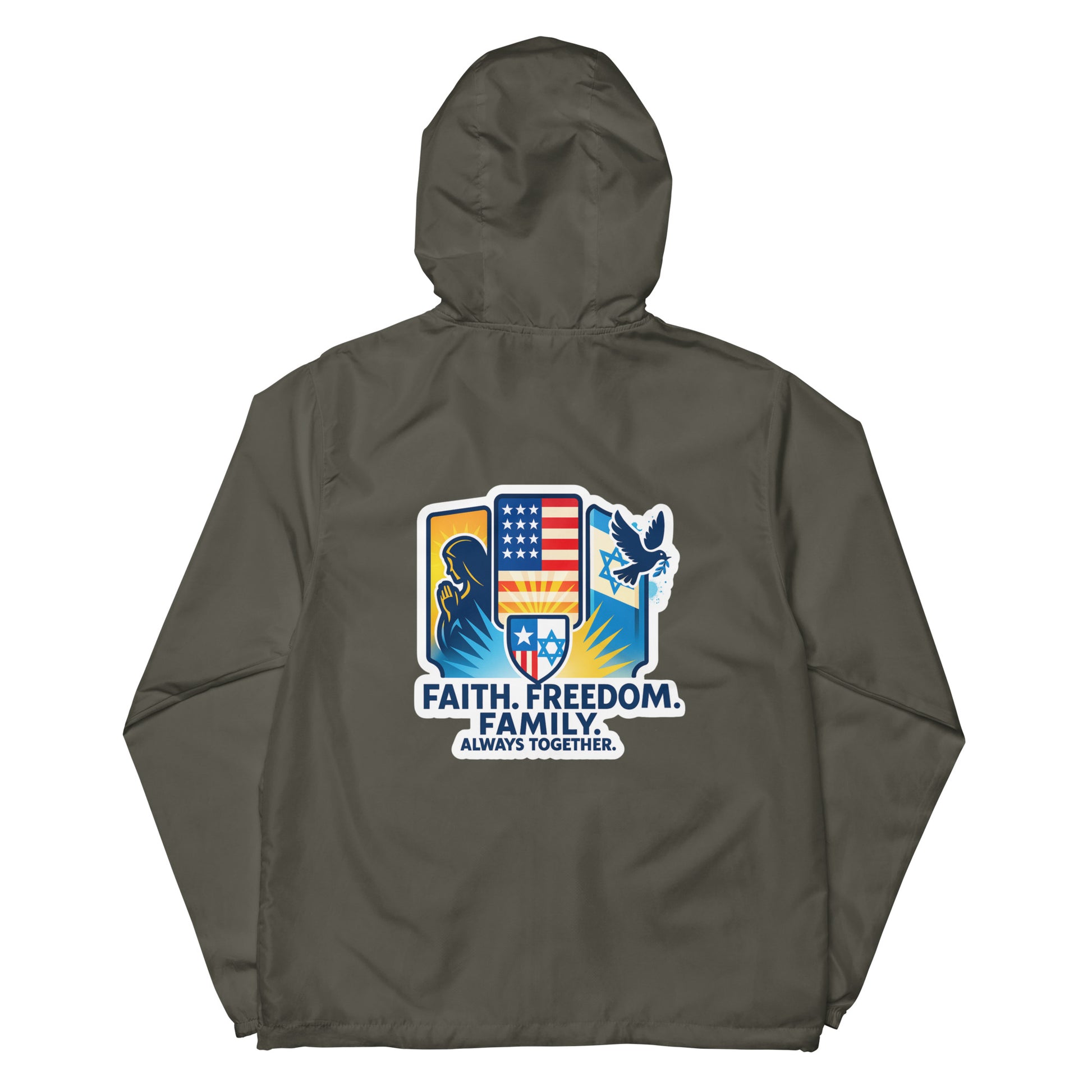 Faith • Freedom • Family Unisex Lightweight Zip Up Windbreaker - American Zionist