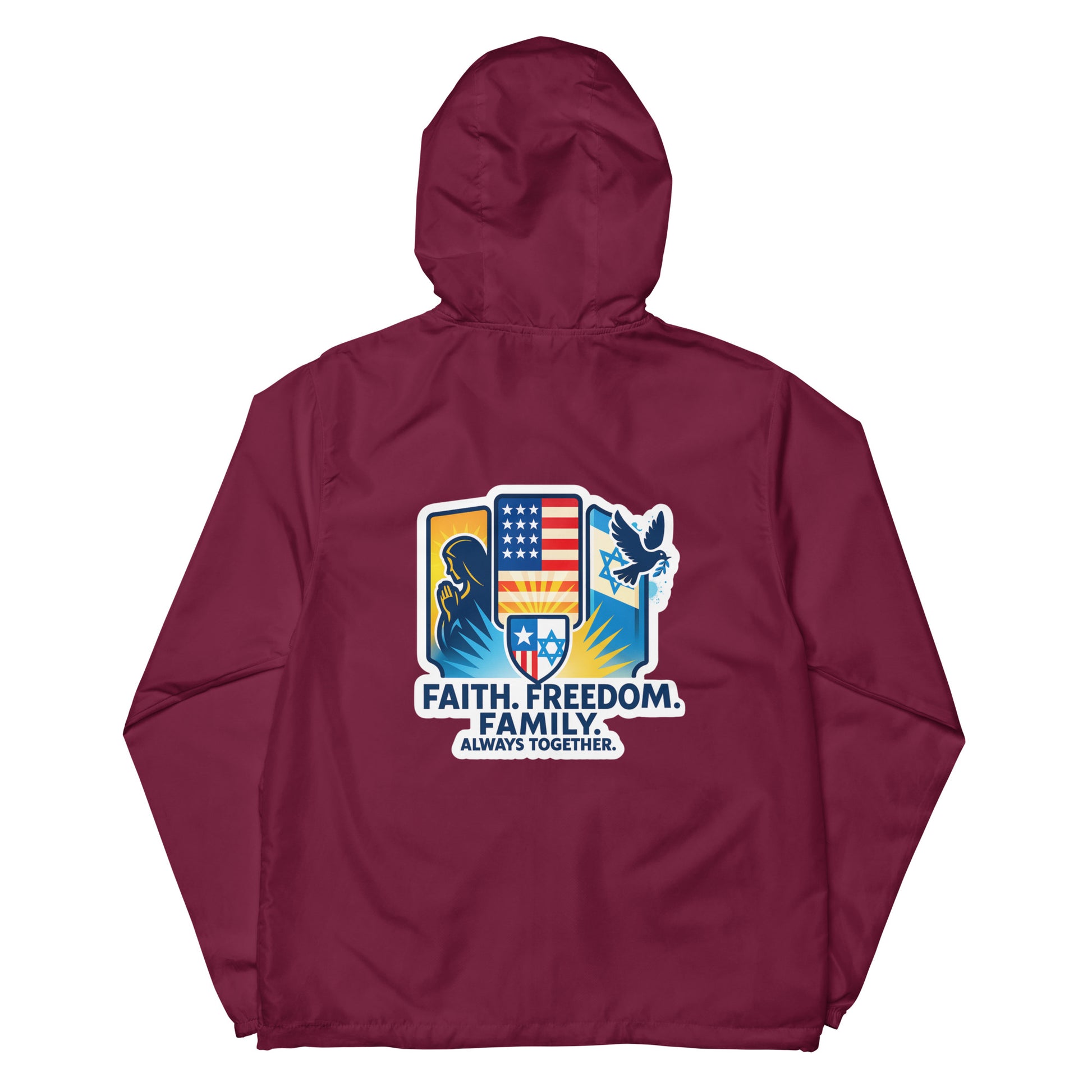 Faith • Freedom • Family Unisex Lightweight Zip Up Windbreaker - American Zionist