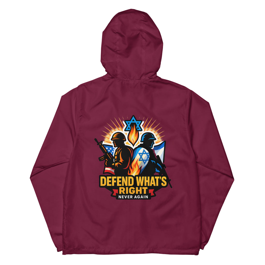 Defend What's Right Unisex Lightweight Zip Up Windbreaker - American Zionist