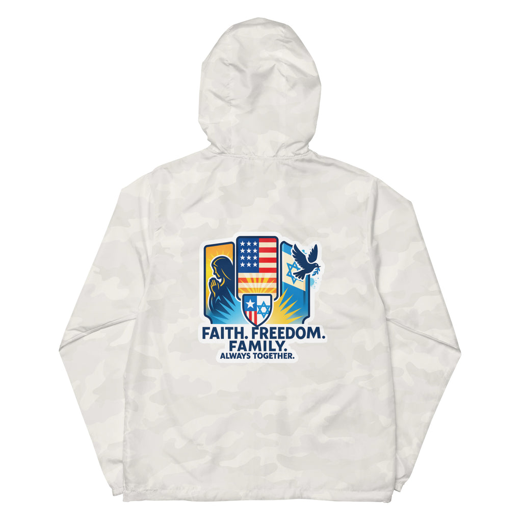 Faith • Freedom • Family Unisex Lightweight Zip Up Windbreaker - American Zionist