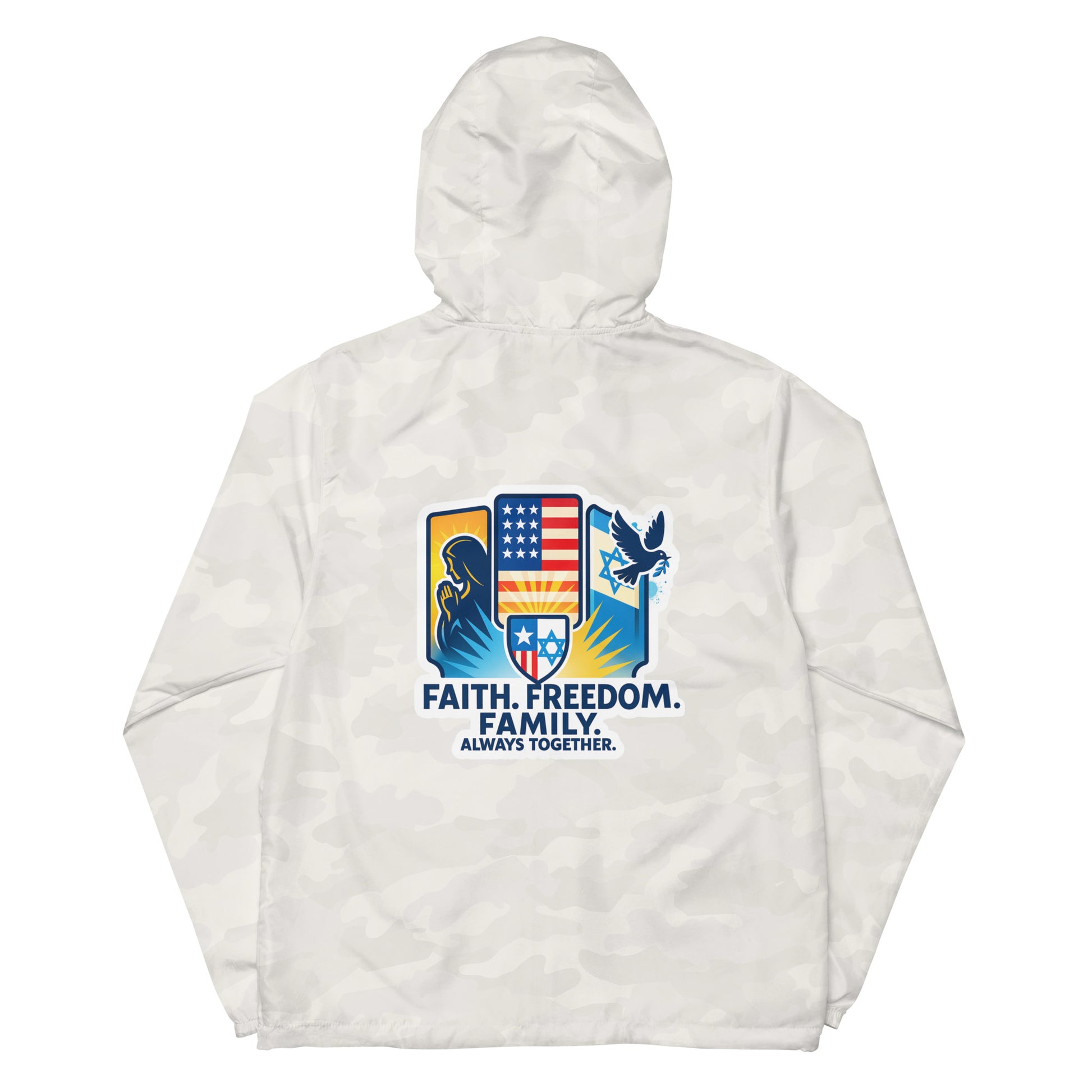 Faith • Freedom • Family Unisex Lightweight Zip Up Windbreaker - American Zionist