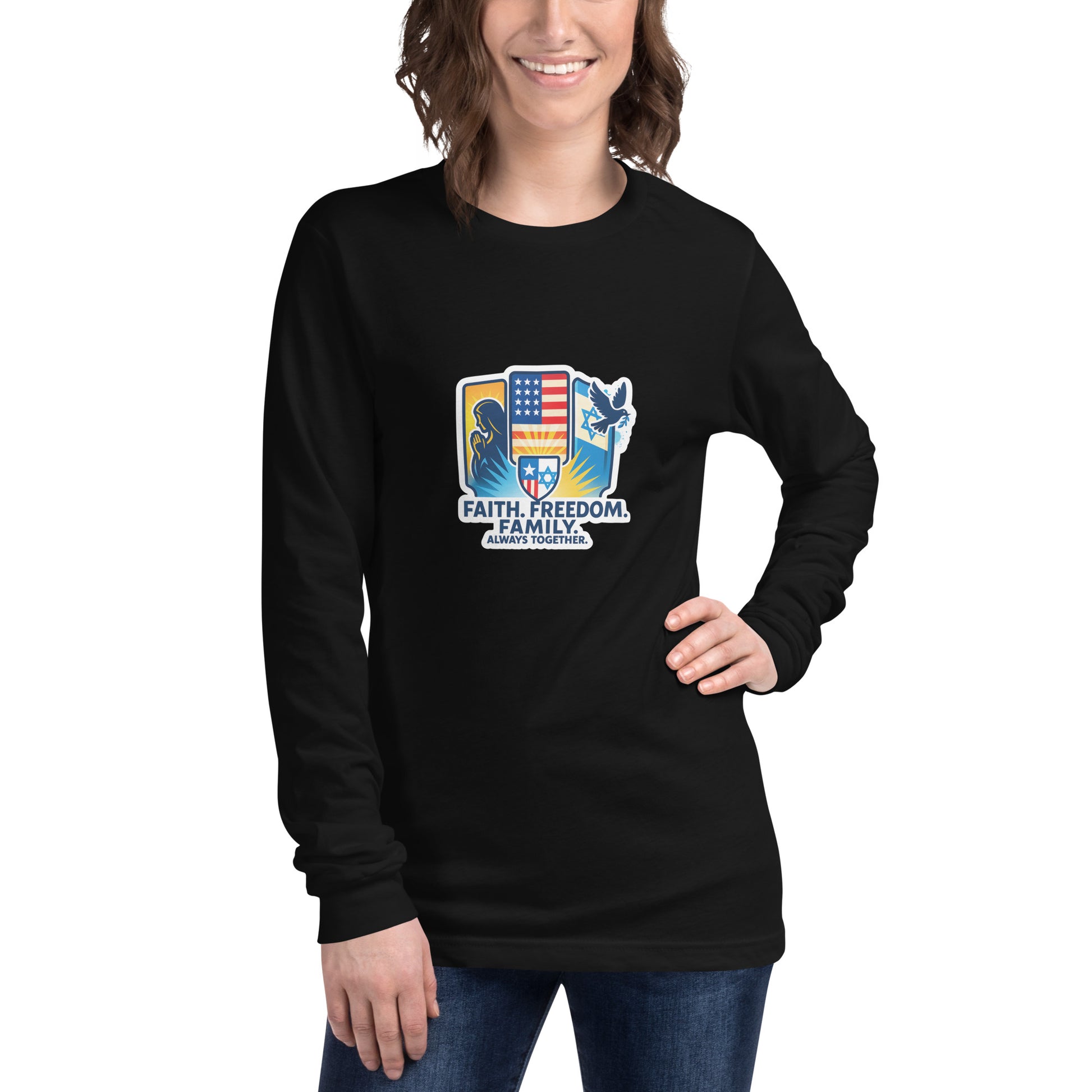Faith Freedom Family Unisex Long Sleeve Tee - American Zionist