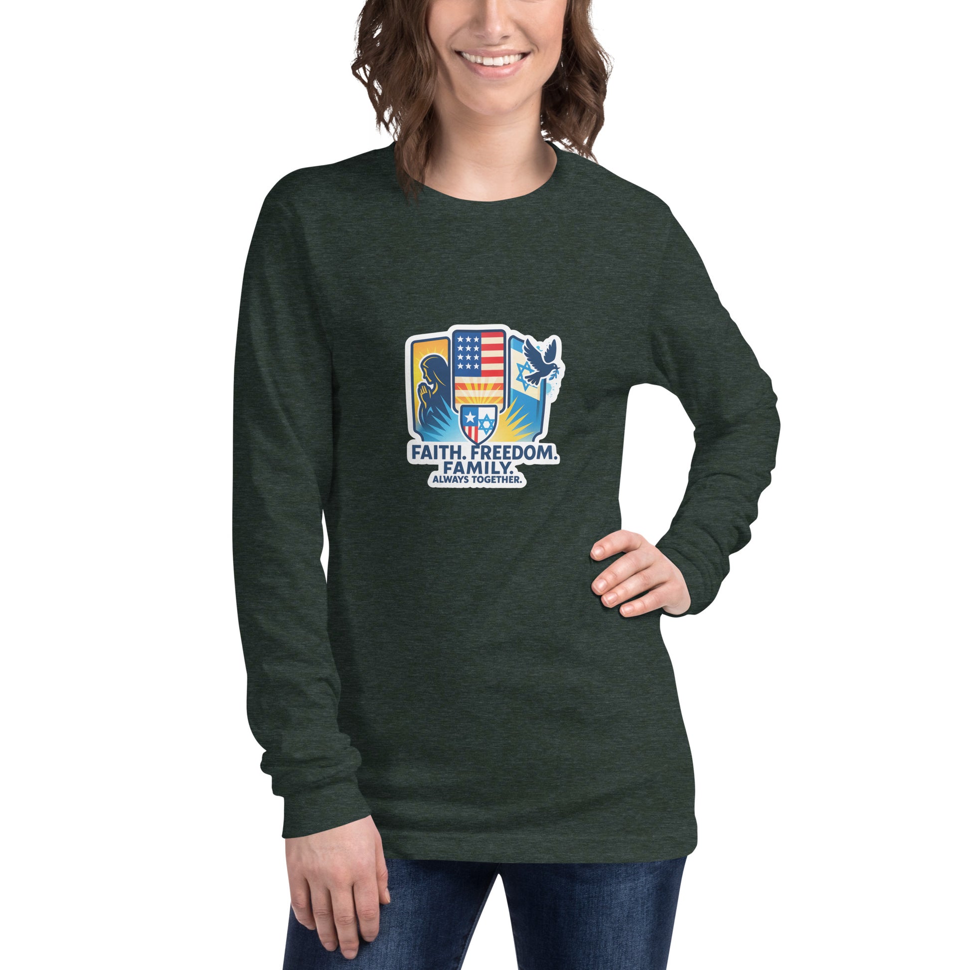 Faith Freedom Family Unisex Long Sleeve Tee - American Zionist