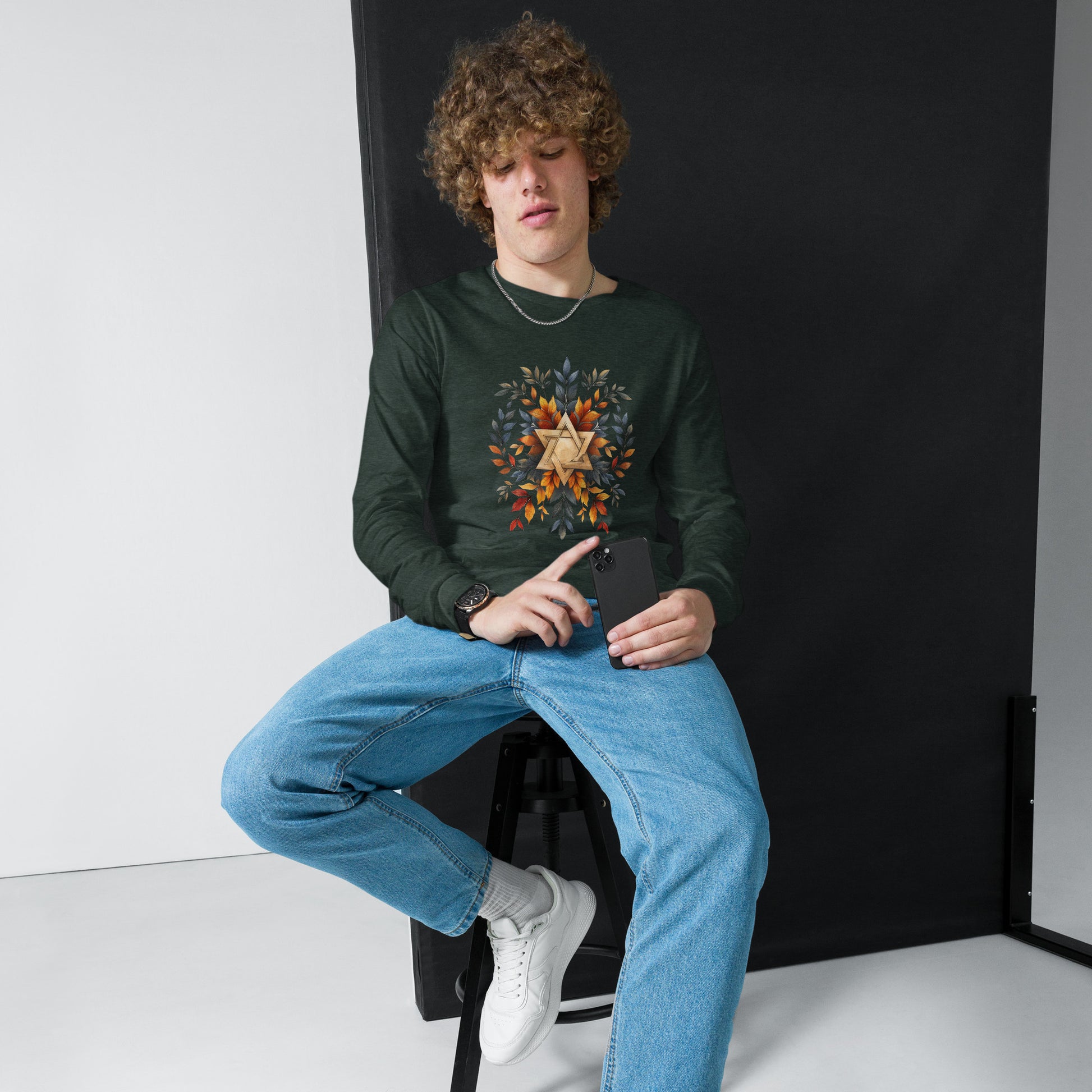 Star of David Wreath Unisex Long Sleeve Tee - American Zionist