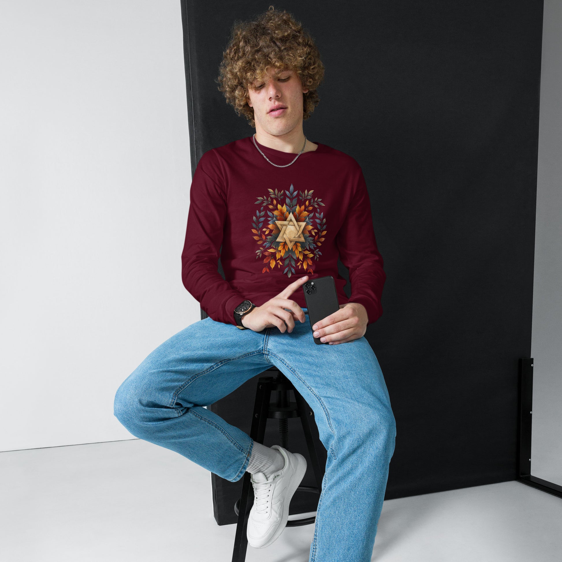 Star of David Wreath Unisex Long Sleeve Tee - American Zionist