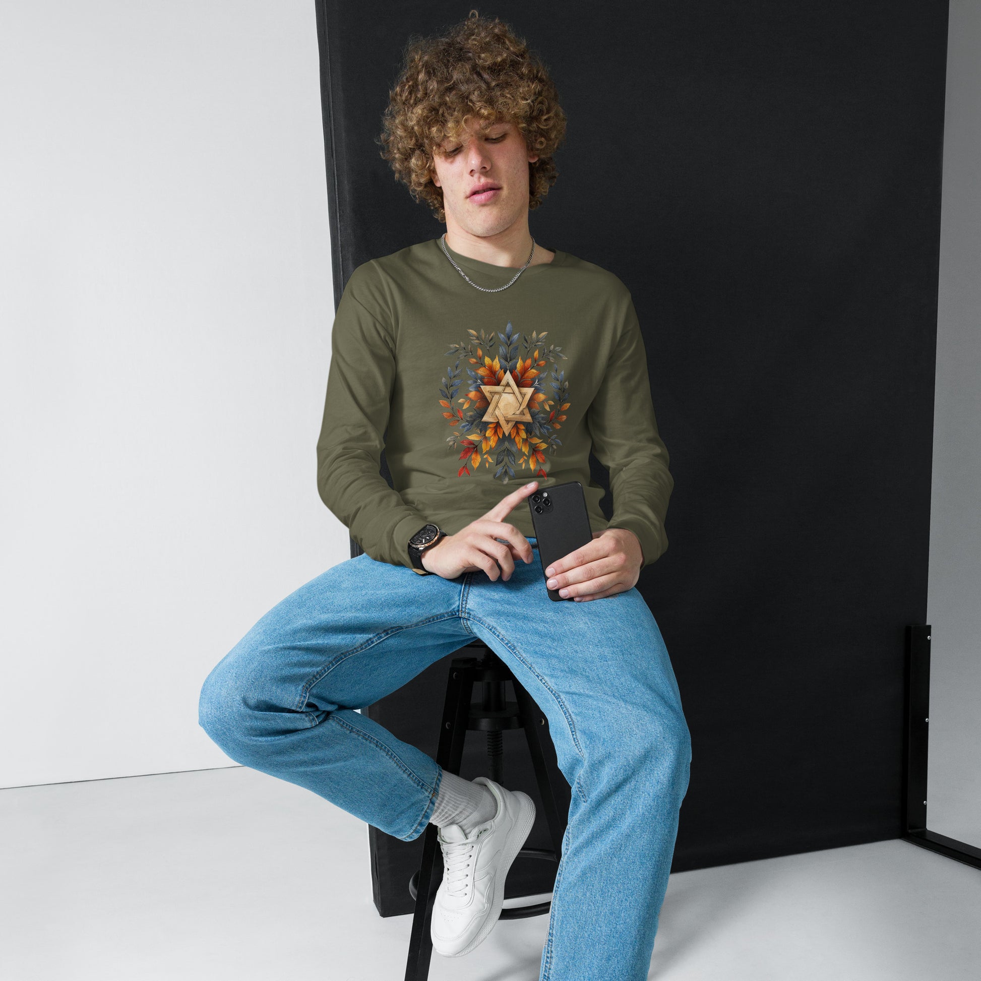 Star of David Wreath Unisex Long Sleeve Tee - American Zionist