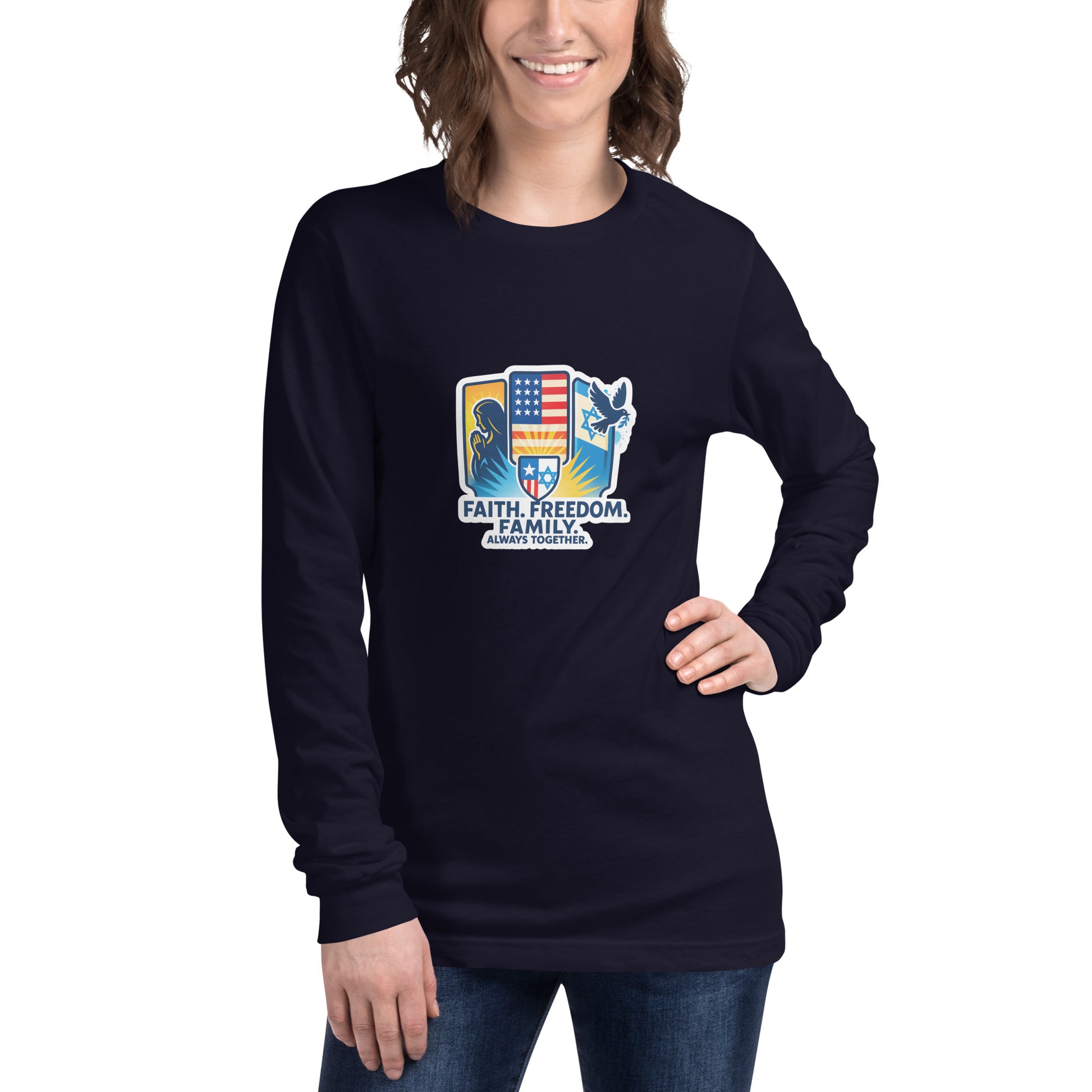 Faith Freedom Family Unisex Long Sleeve Tee - American Zionist