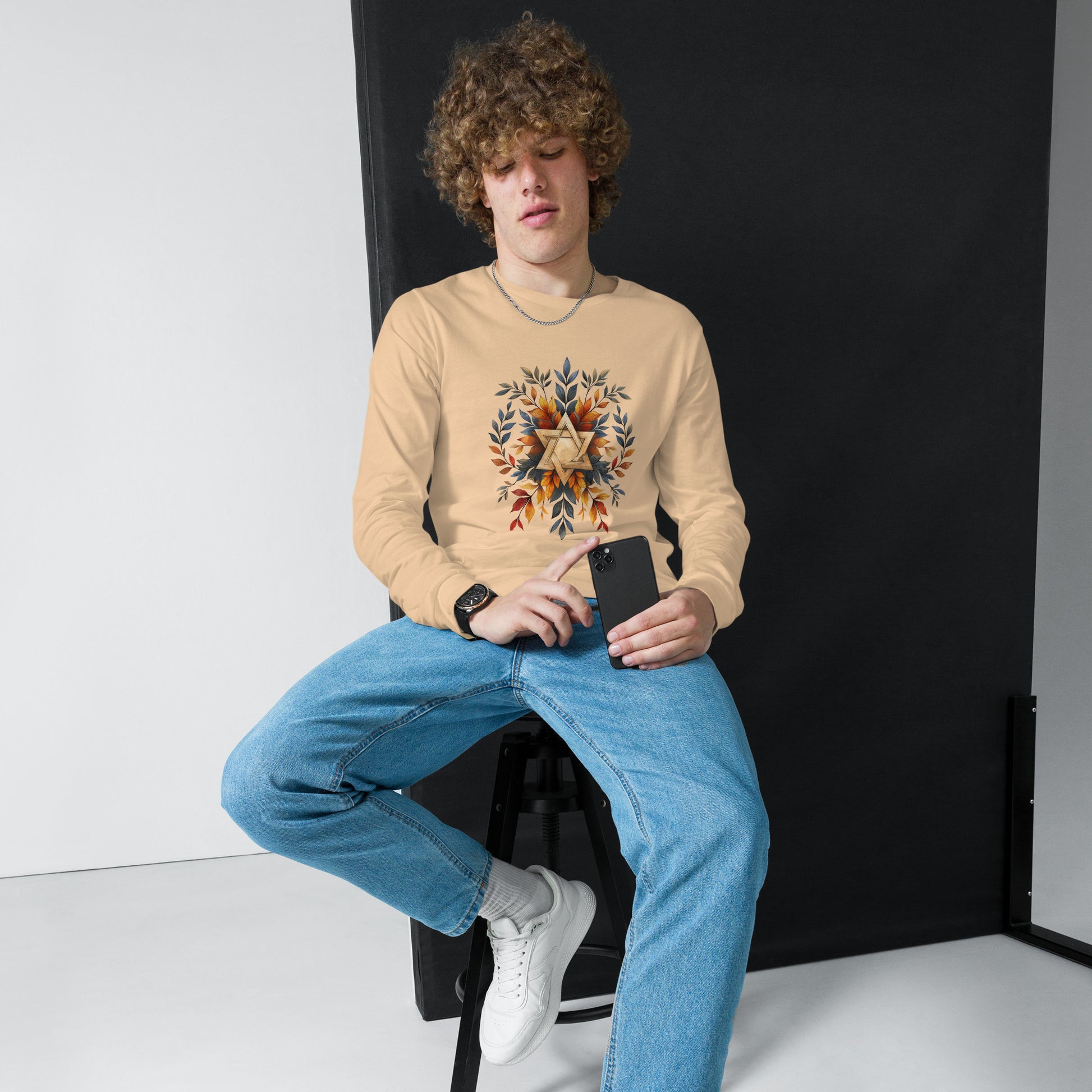 Star of David Wreath Unisex Long Sleeve Tee - American Zionist