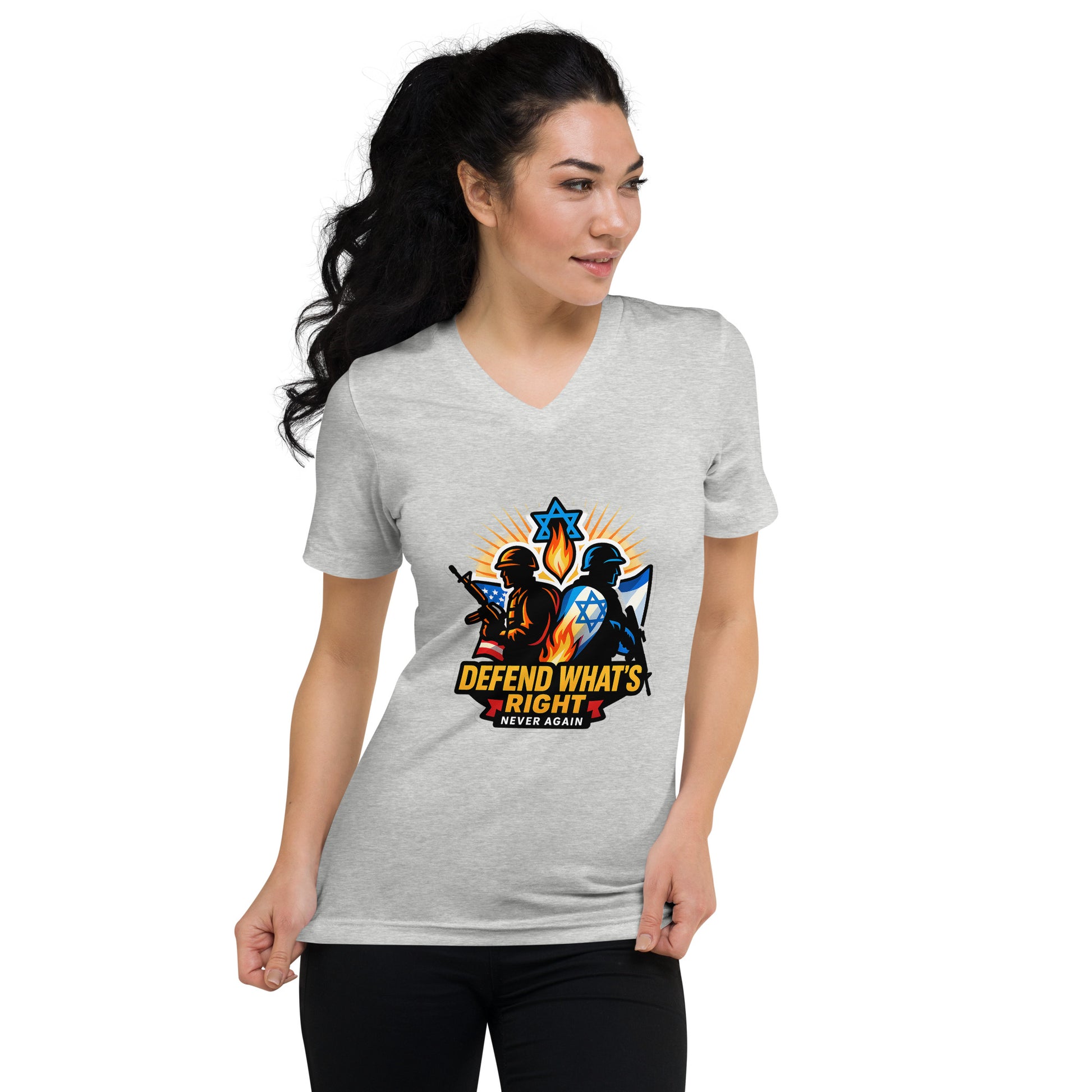 Defend What's Right Unisex V - Neck Tee - American Zionist