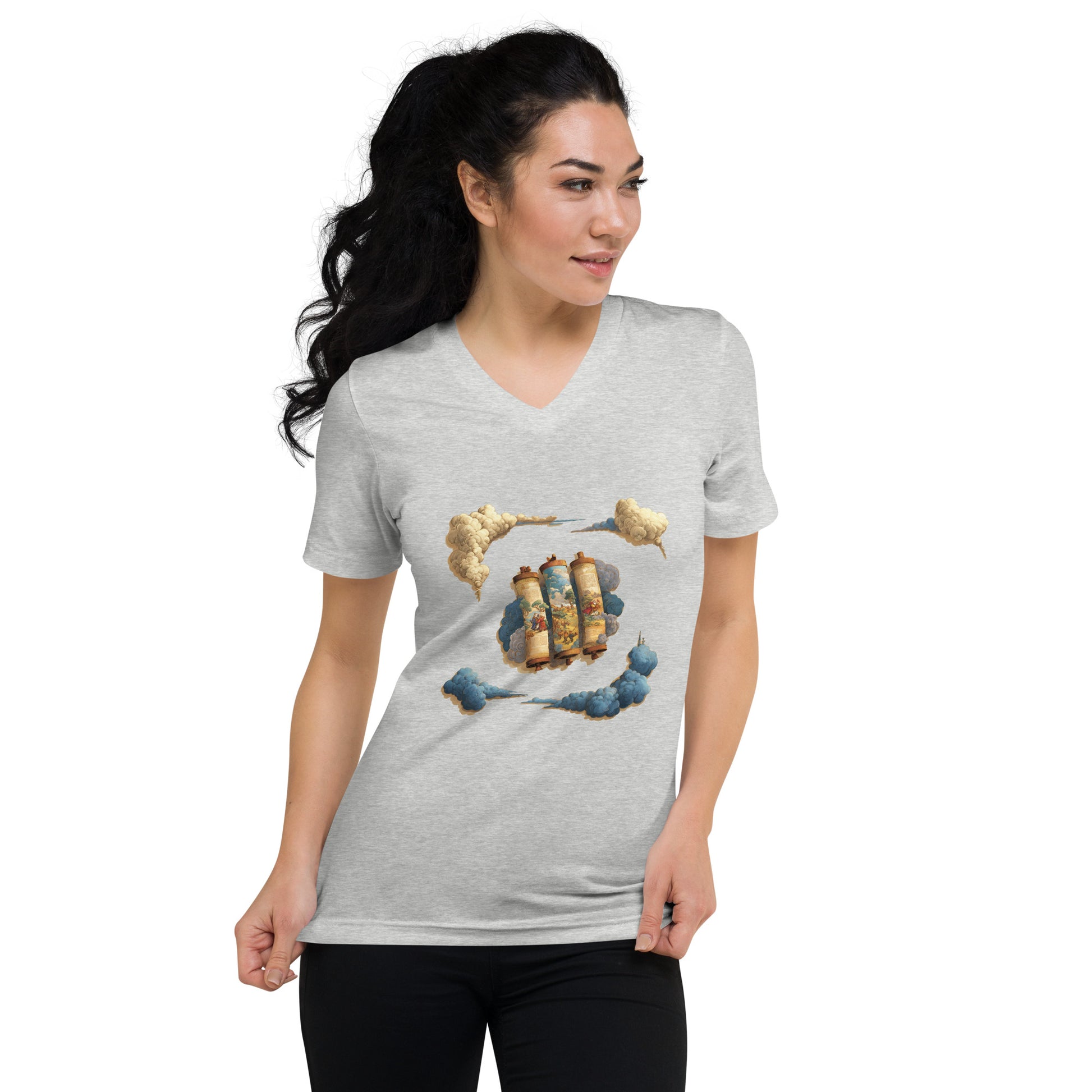 Cloudy Scroll of Moses Unisex V - Neck Tee - American Zionist