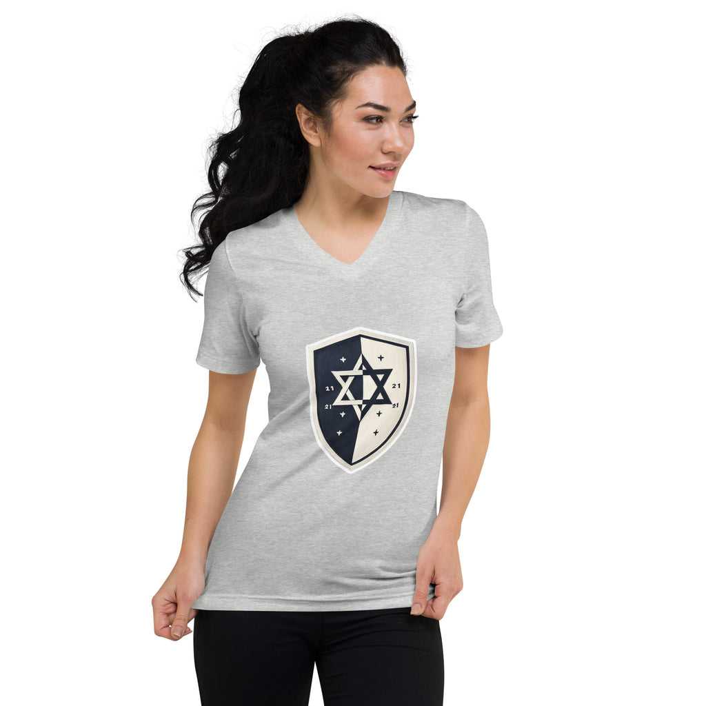 Black and White Shield Unisex V - Neck Tee - American Zionist