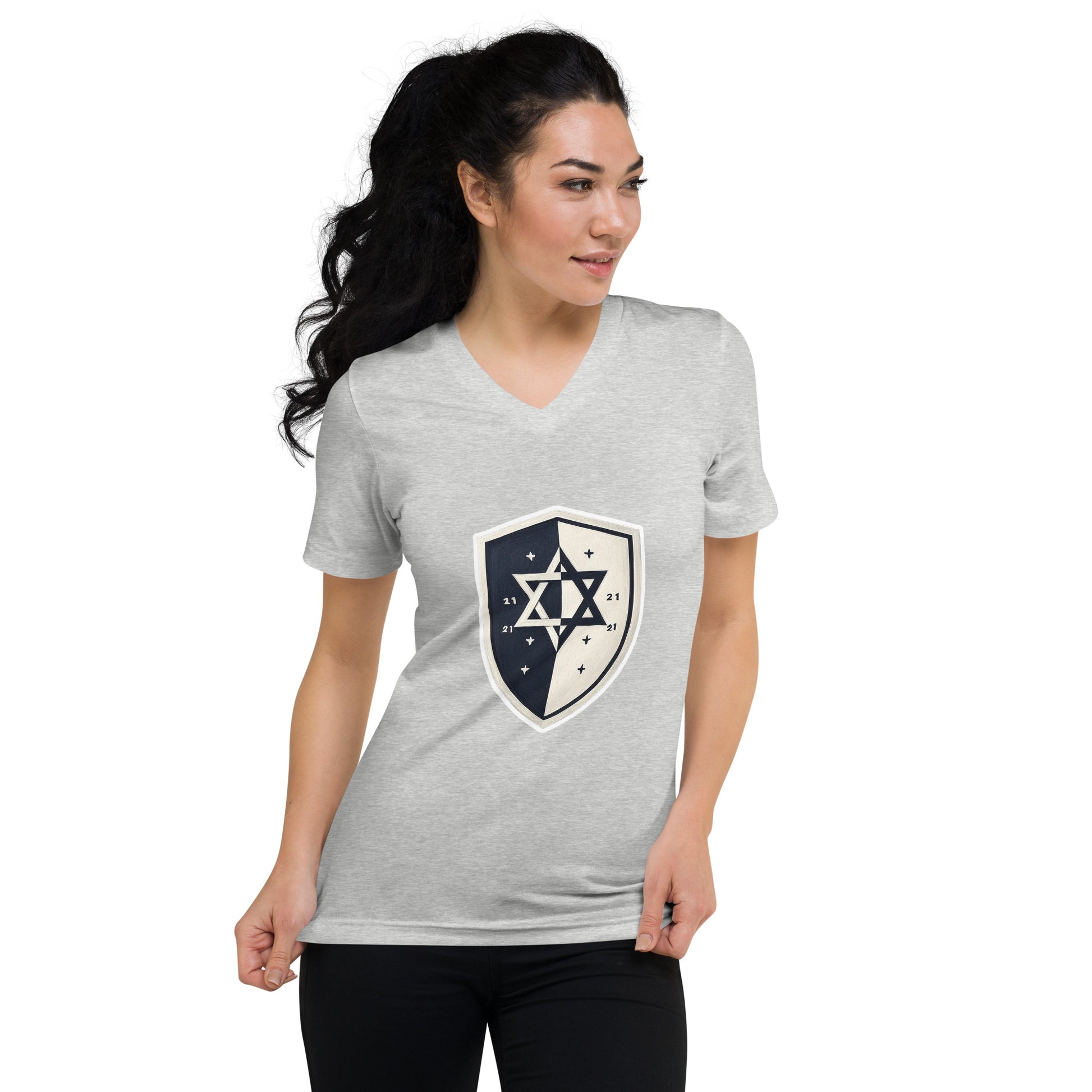 Black and White Shield Unisex V - Neck Tee - American Zionist