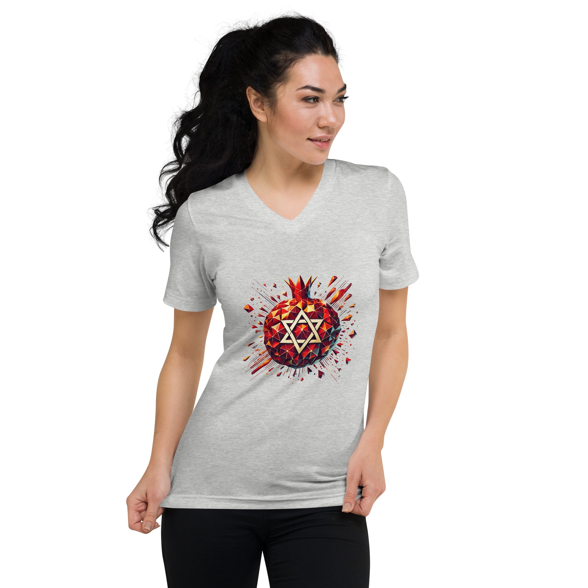Pomegranate Star of David Unisex V - Neck Tee - American Zionist
