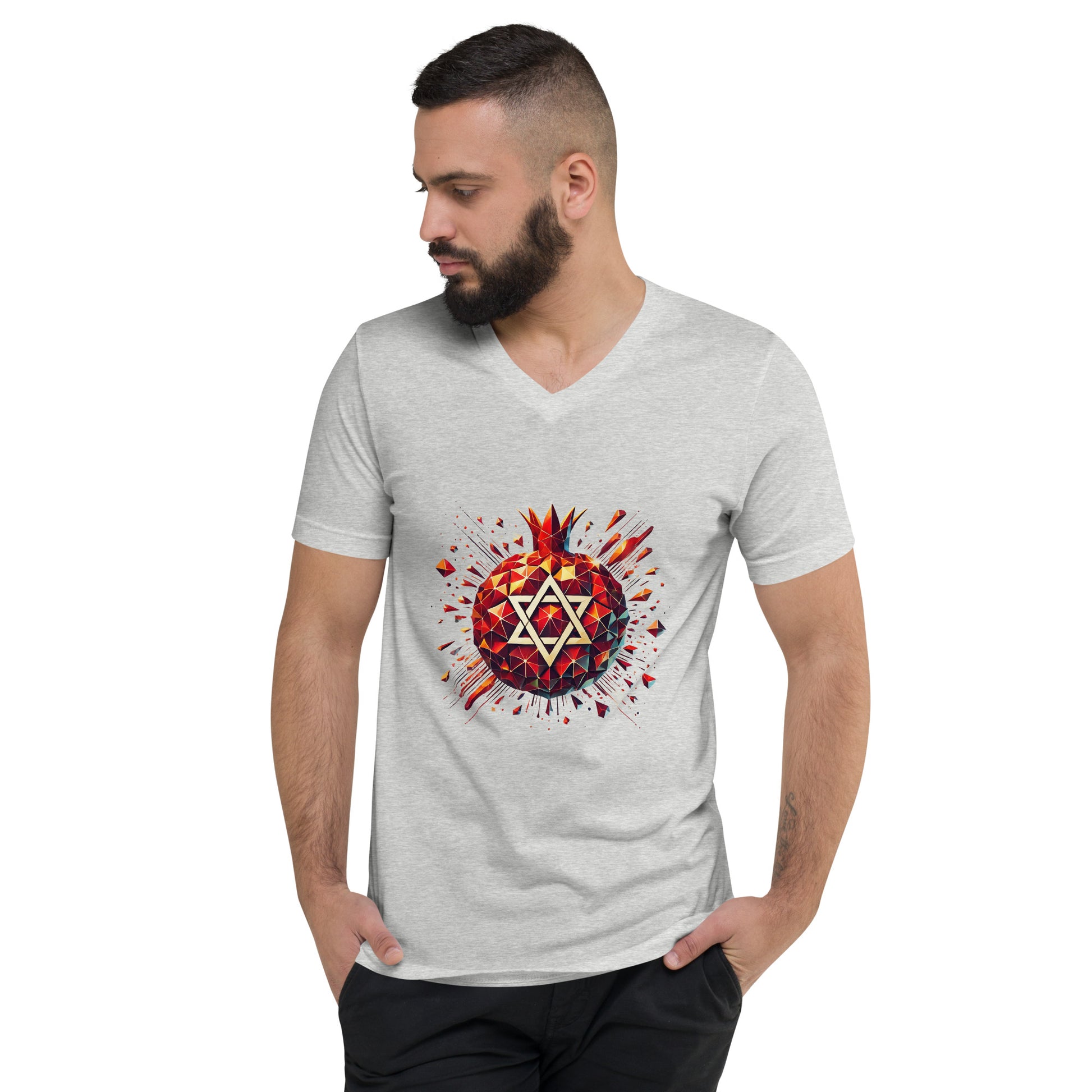 Pomegranate Star of David Unisex V - Neck Tee - American Zionist