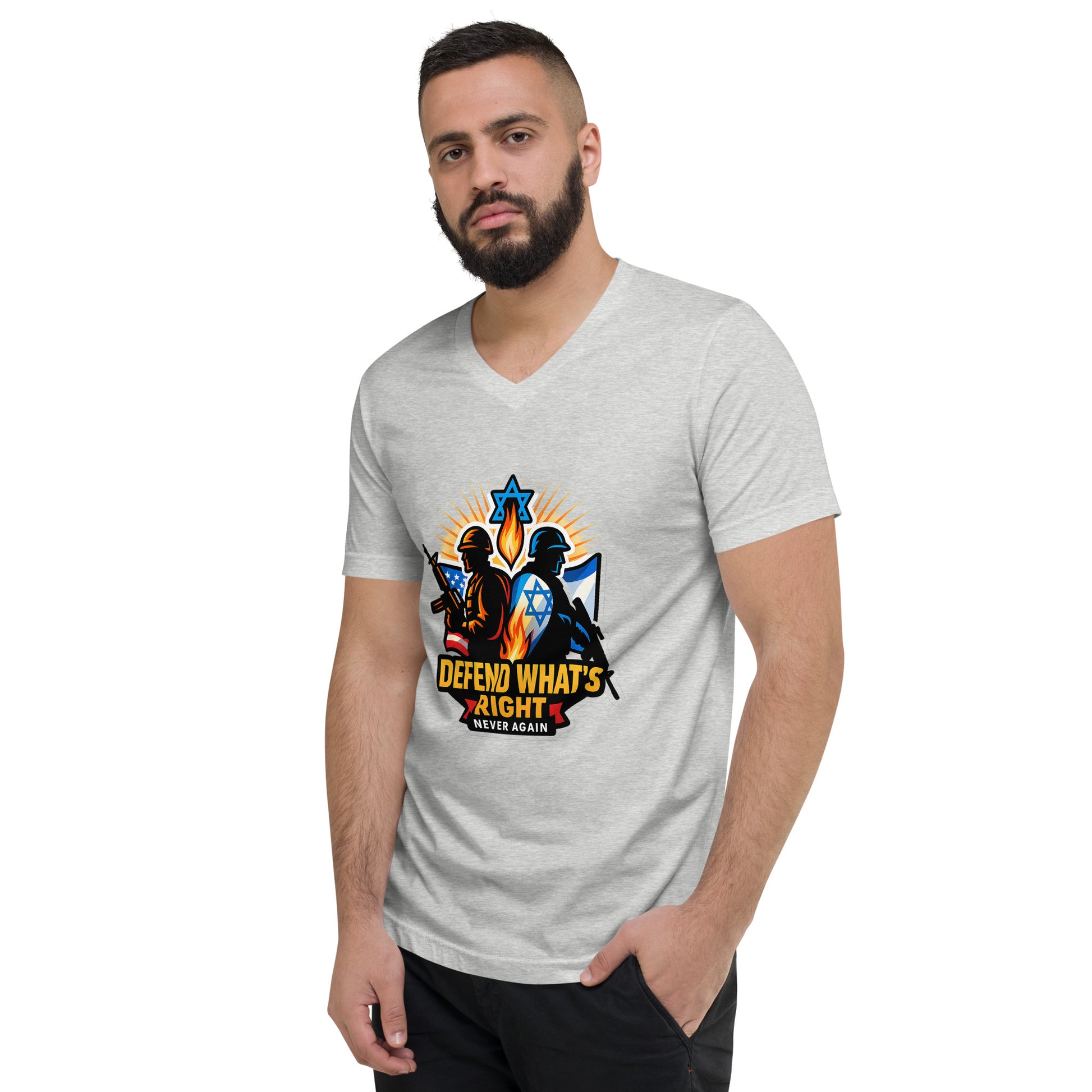 Defend What's Right Unisex V - Neck Tee - American Zionist