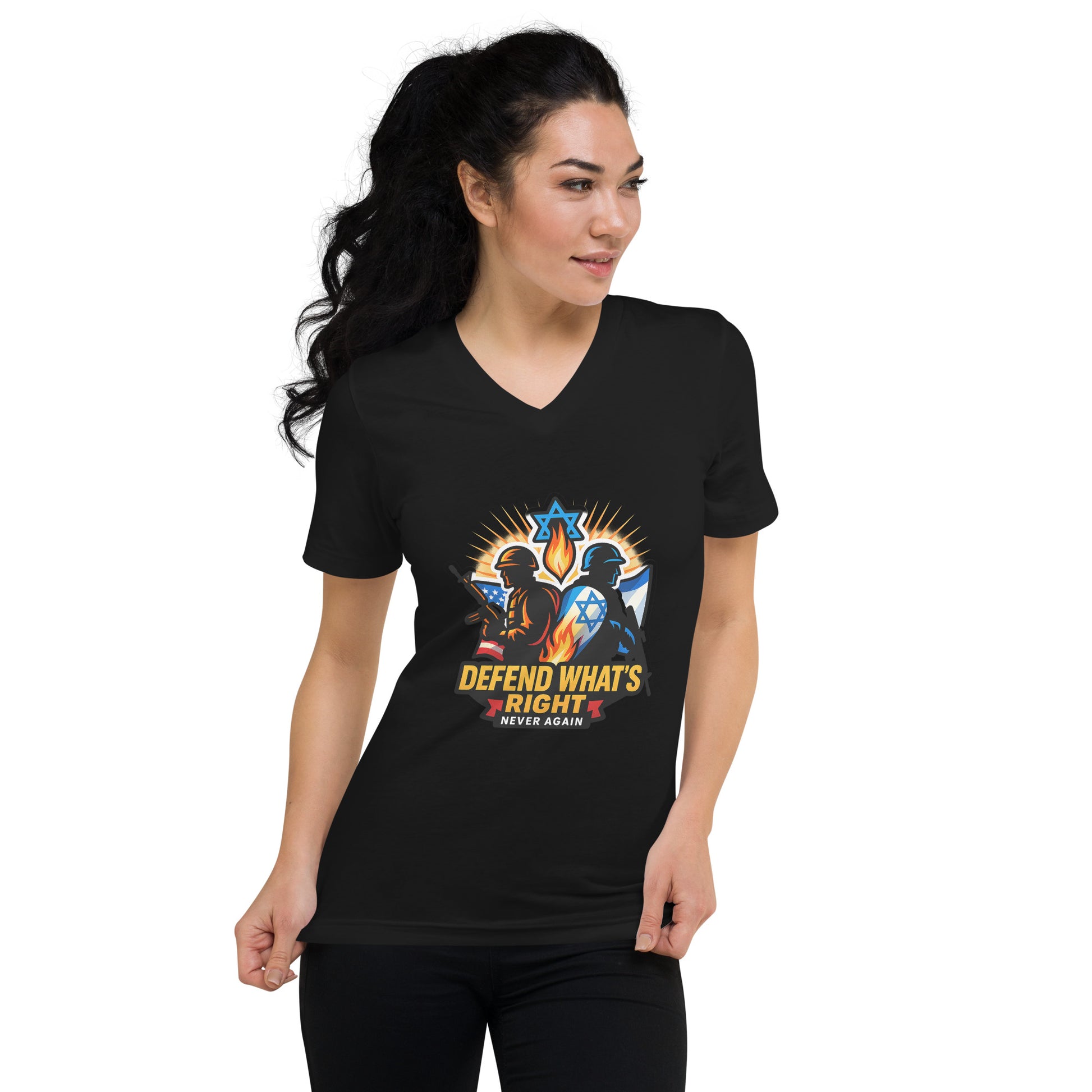 Defend What's Right Unisex V - Neck Tee - American Zionist