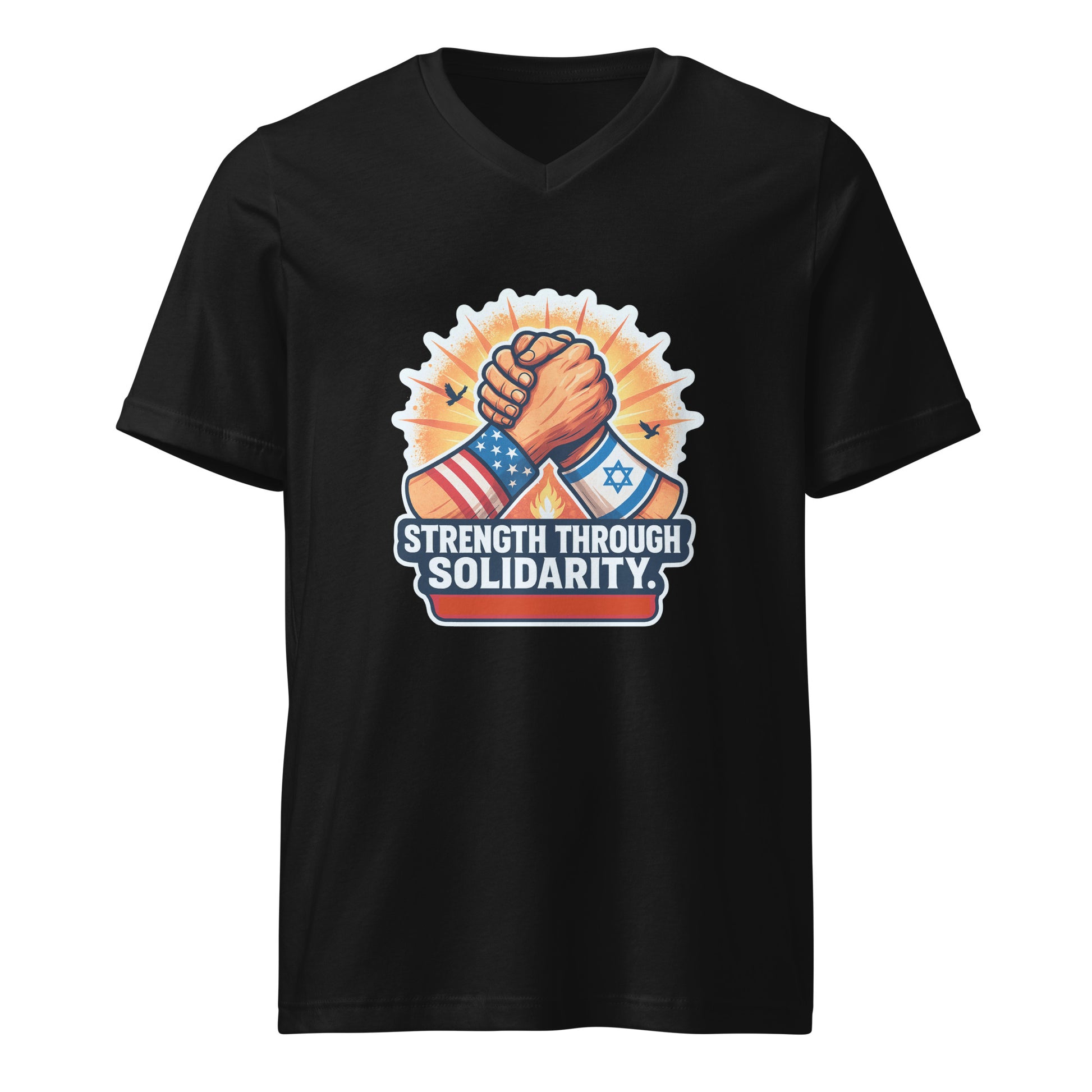Strength Through Solidarity Unisex V - Neck Tee - American Zionist