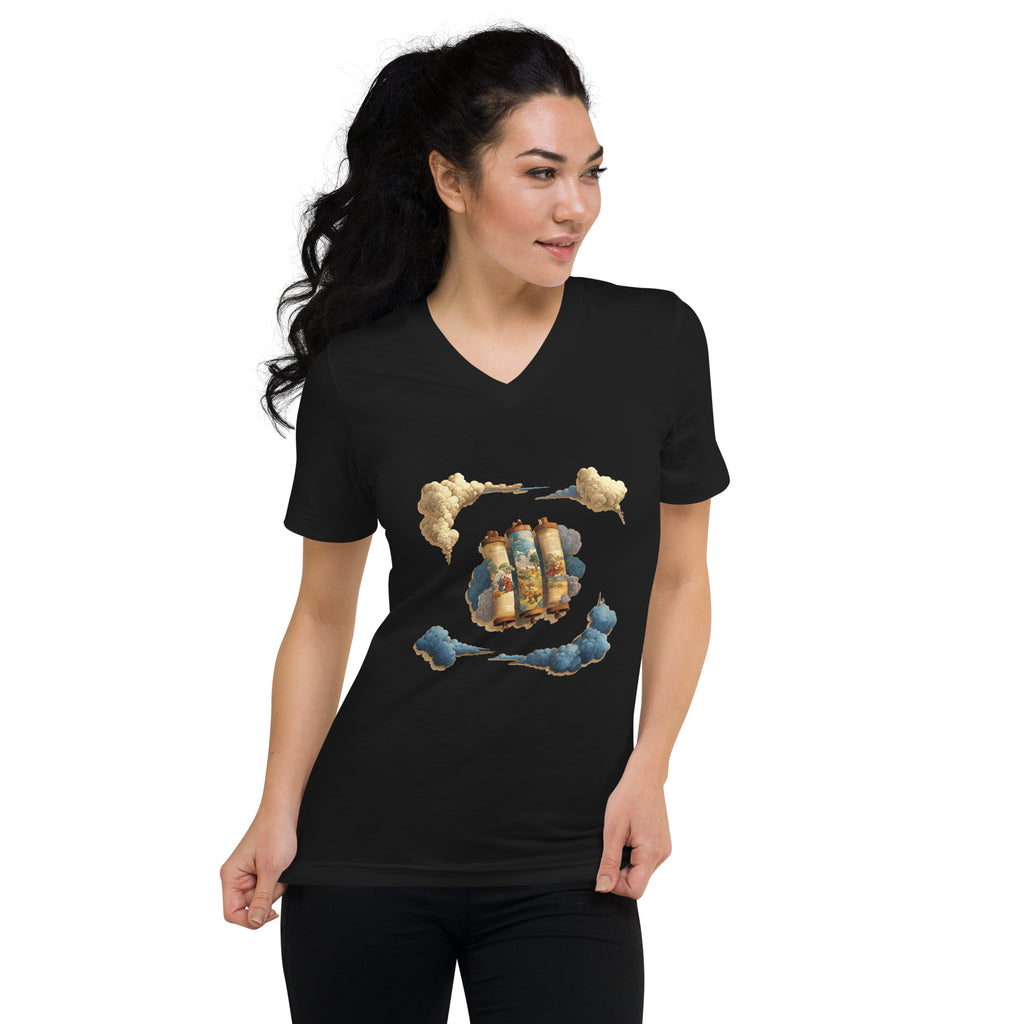 Cloudy Scroll of Moses Unisex V - Neck Tee - American Zionist