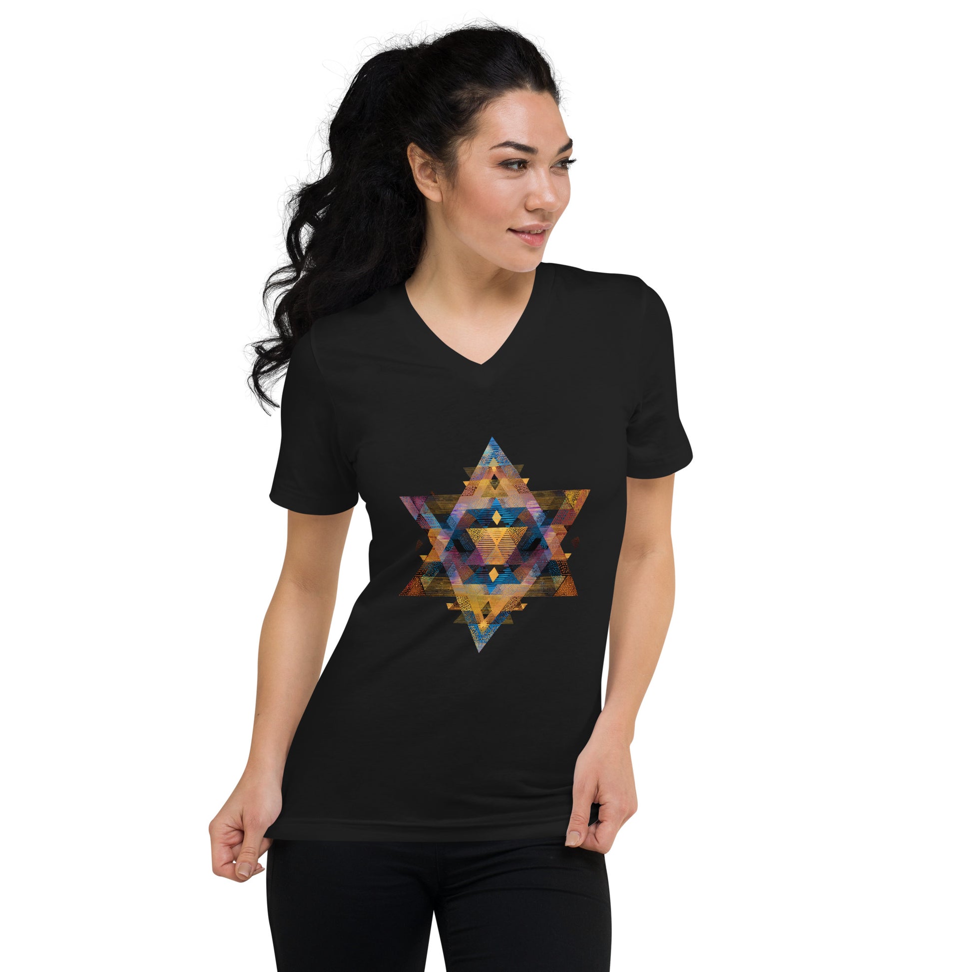 Star of David Geometric Unisex V - Neck Tee - American Zionist